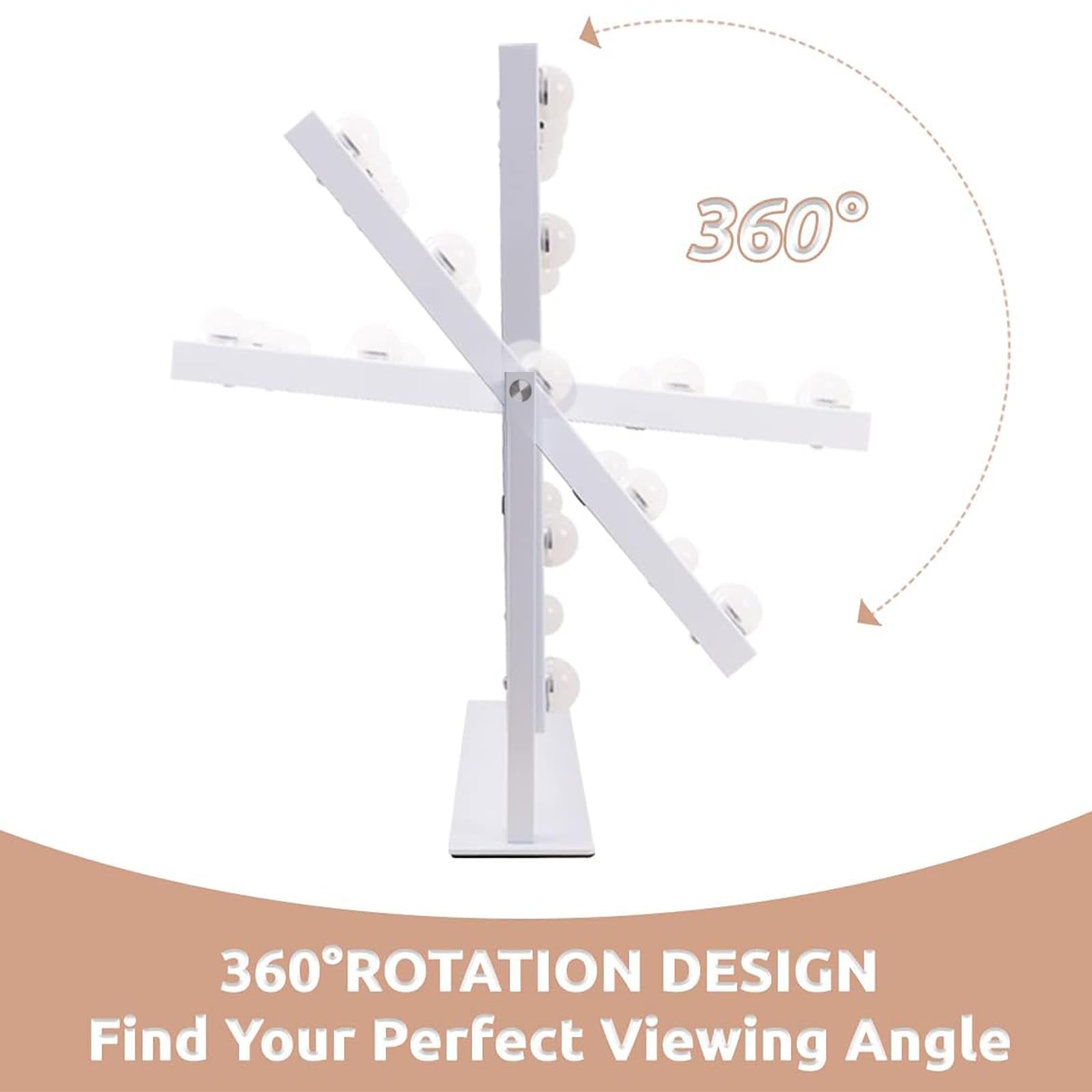 Hansong vanity mirror features 360-degree rotation for flexible viewing angles.