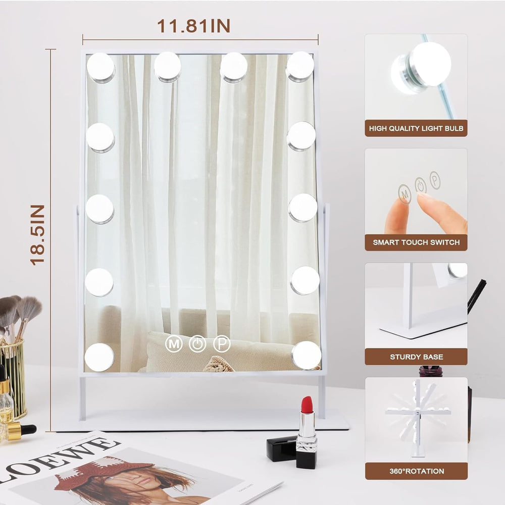 Hansong vanity mirror with sturdy metal base and non-slip mat for stability.