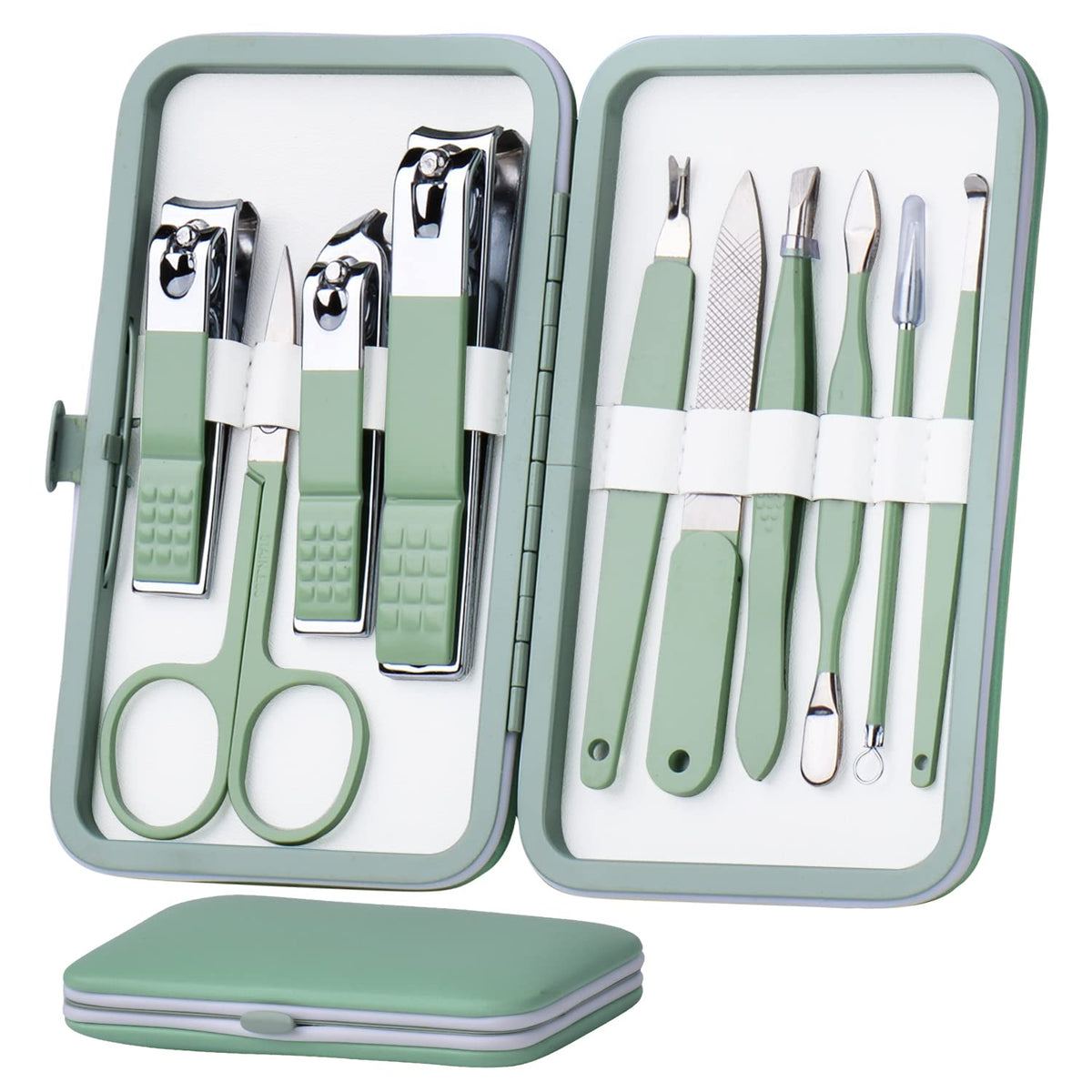 HANTEKAS 10-in-1 manicure set in stainless steel for precise grooming on the go.