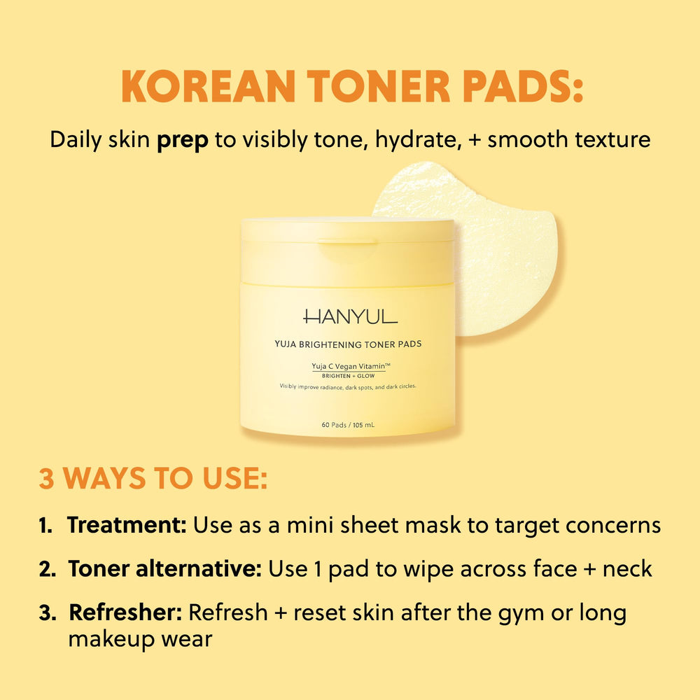 Morning application using HANYUL Yuja Toner Pads to wake up skin.