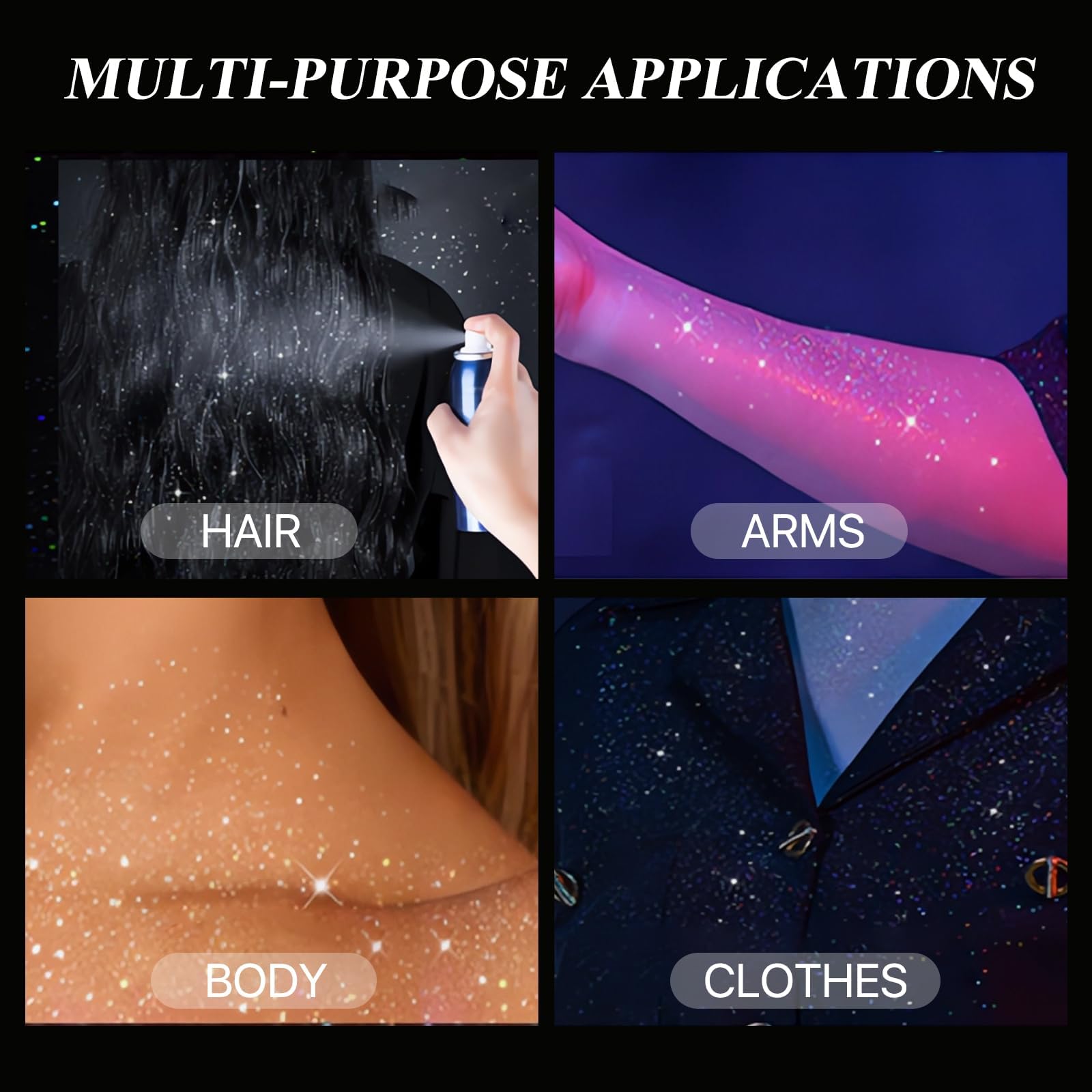 HANYWIL spray purpurina para look de festival con brillo holografico.