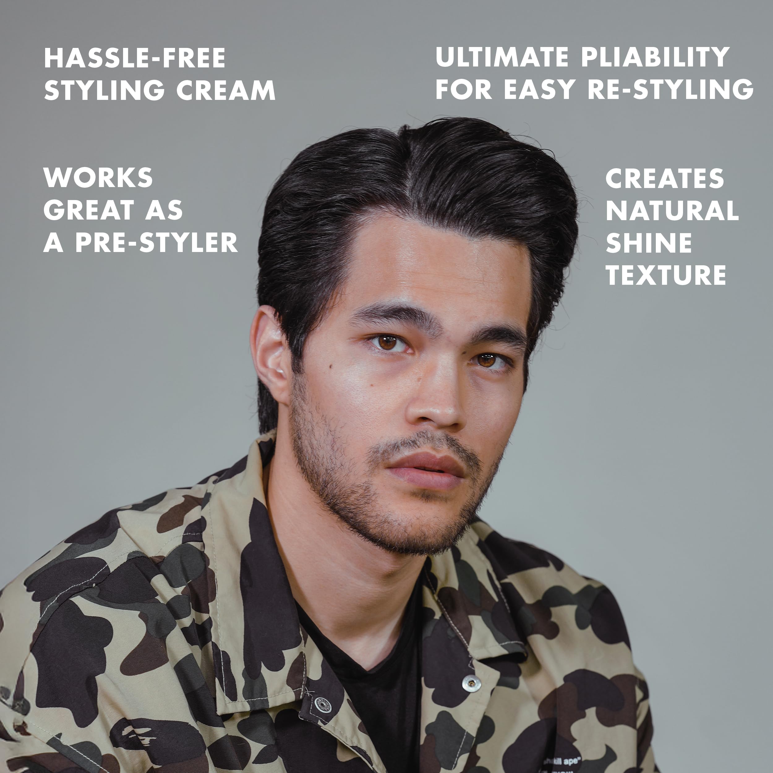 Wet-hair application provides control with a moist look.
