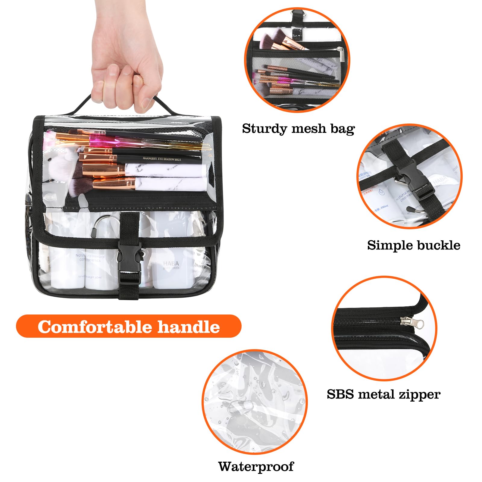 HAOGUAGUA Clear Toiletry Bag hanging hook enables fast access.
