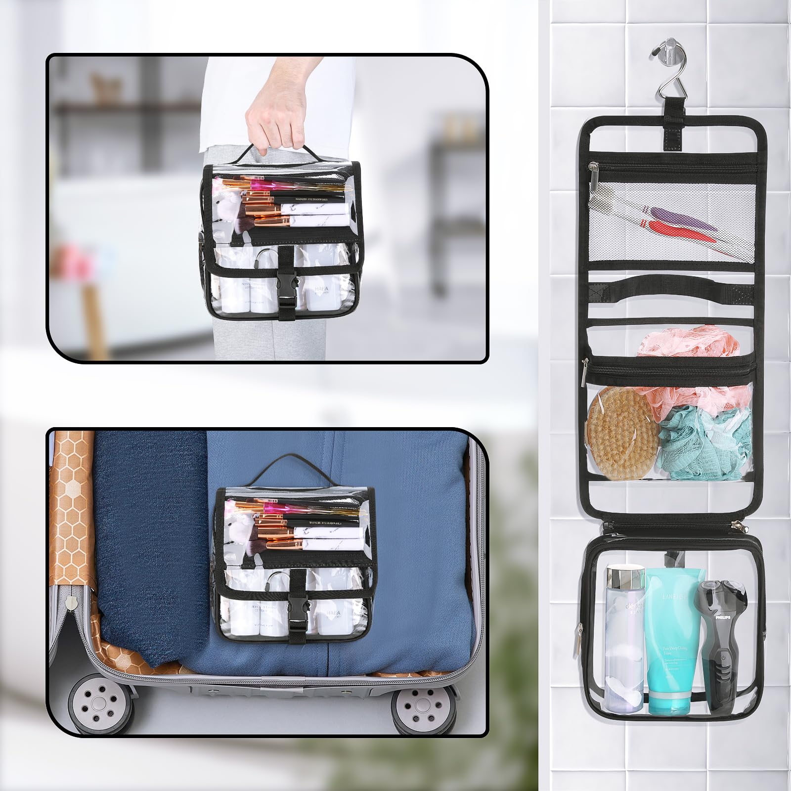 HAOGUAGUA Clear Toiletry Bag compact design fits carry-on essentials.
