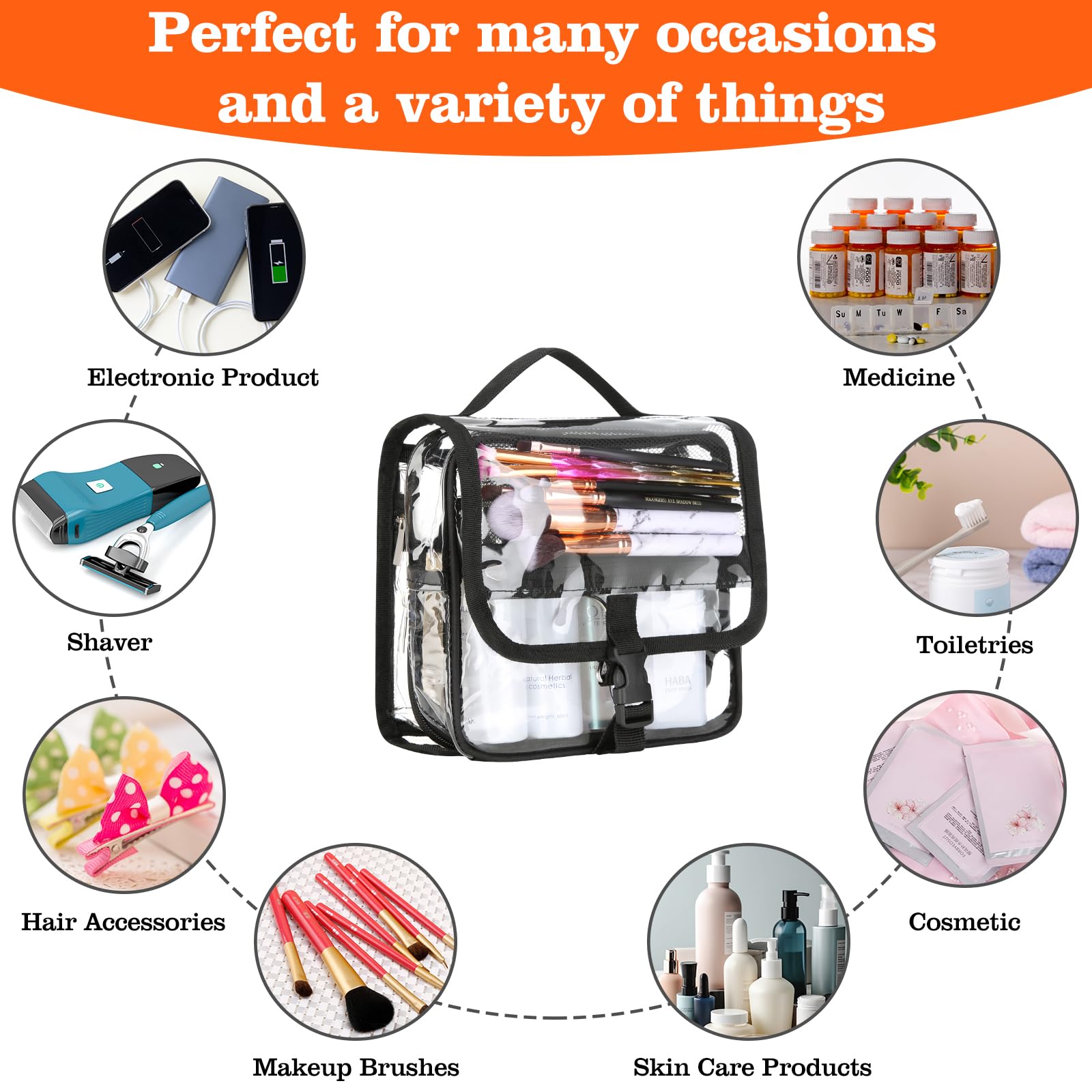 HAOGUAGUA Clear Toiletry Bag versatile use as makeup or travel kit.
