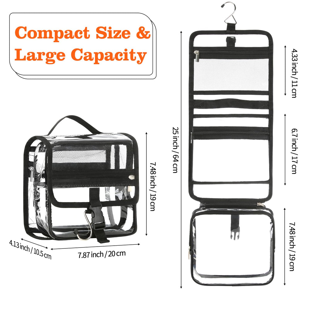 HAOGUAGUA Clear Toiletry Bag top zipper close emphasizes secure closure and dry belongings.