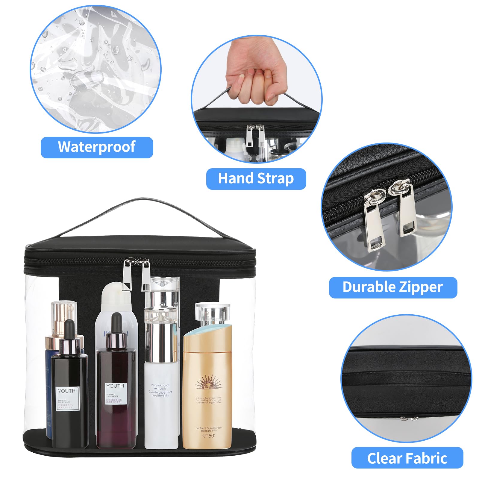 HAOGUAGUA large-capacity toiletry bag holds brushes, shampoos, cosmetics and more.