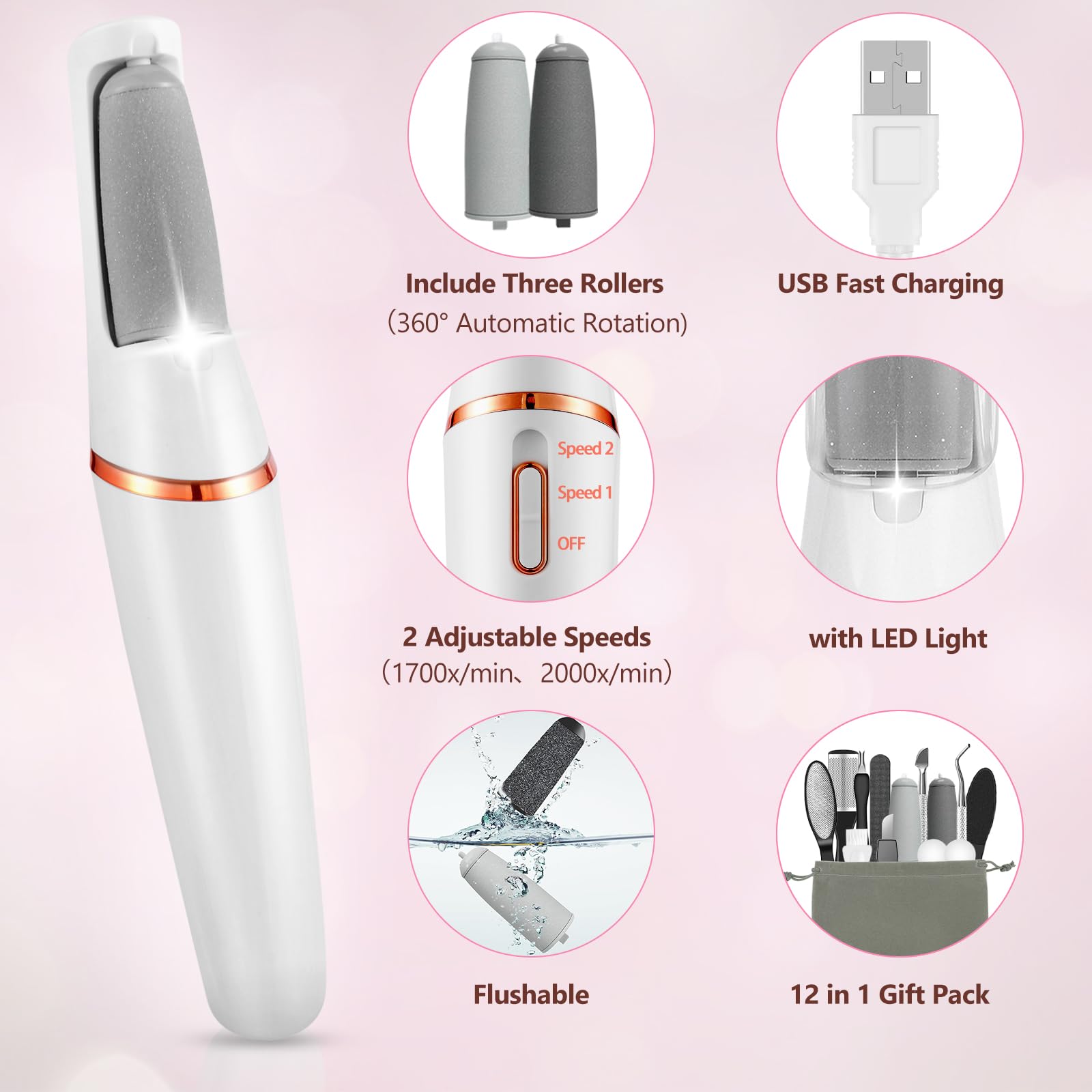 Haootadiy callus remover with two rollers targets smooth, soft feet