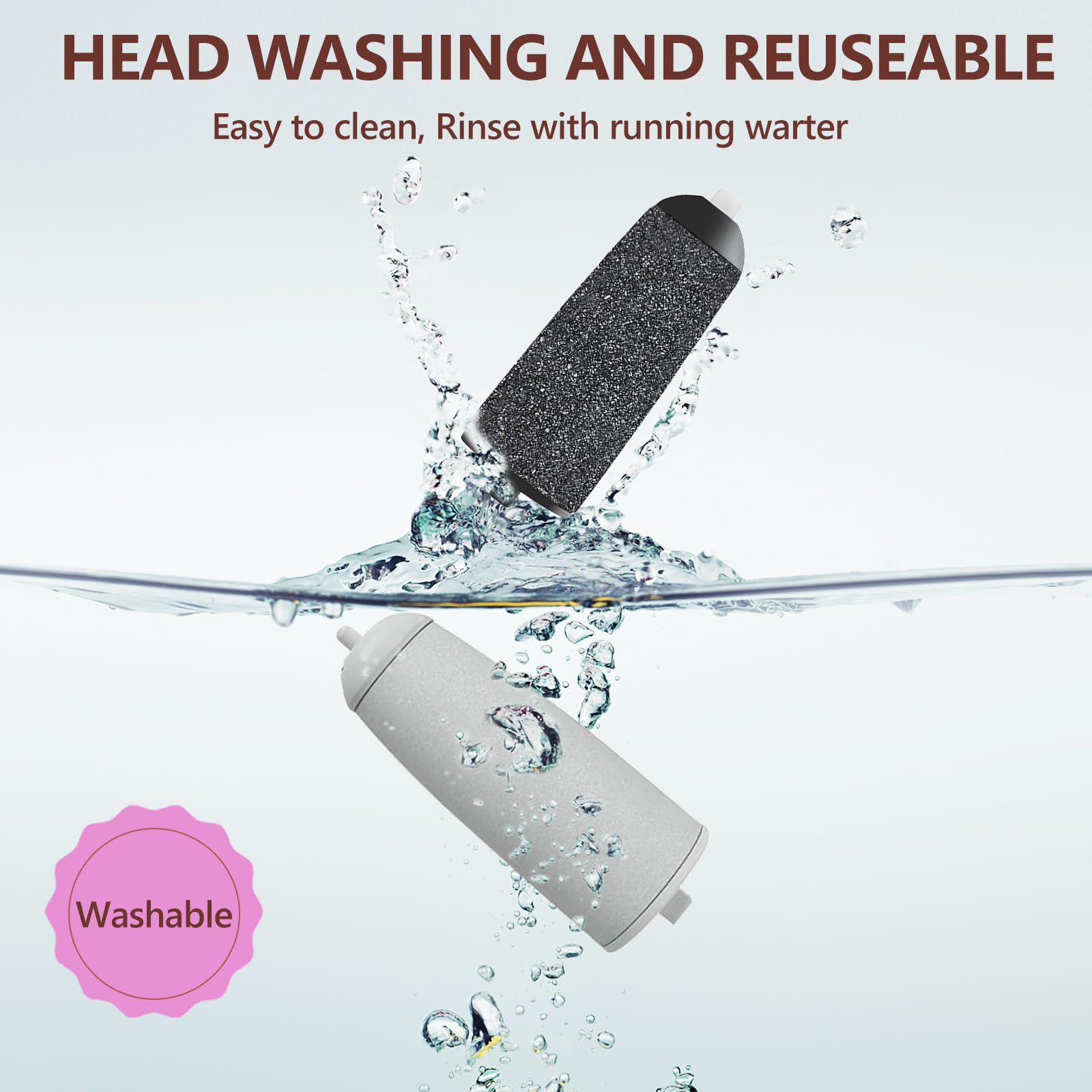 Haootadiy Pedi waterproof replacement heads for easy cleaning after use.