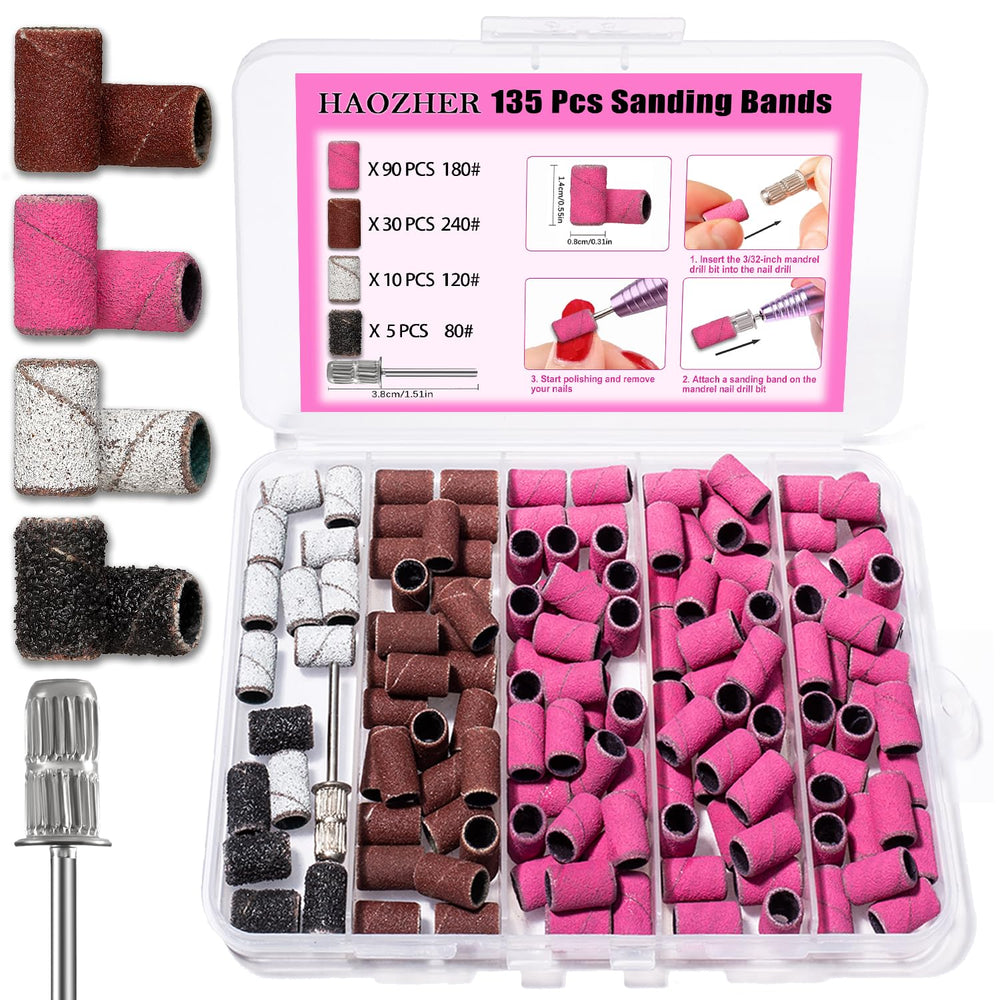 Haozher nail drill bits 135pcs set in compact organizer for easy storage.