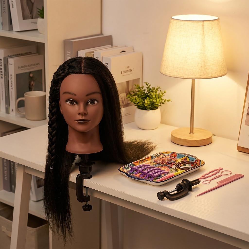 HAPOWELL hair-style practice head supports curling, straightening, and cutting simulations.