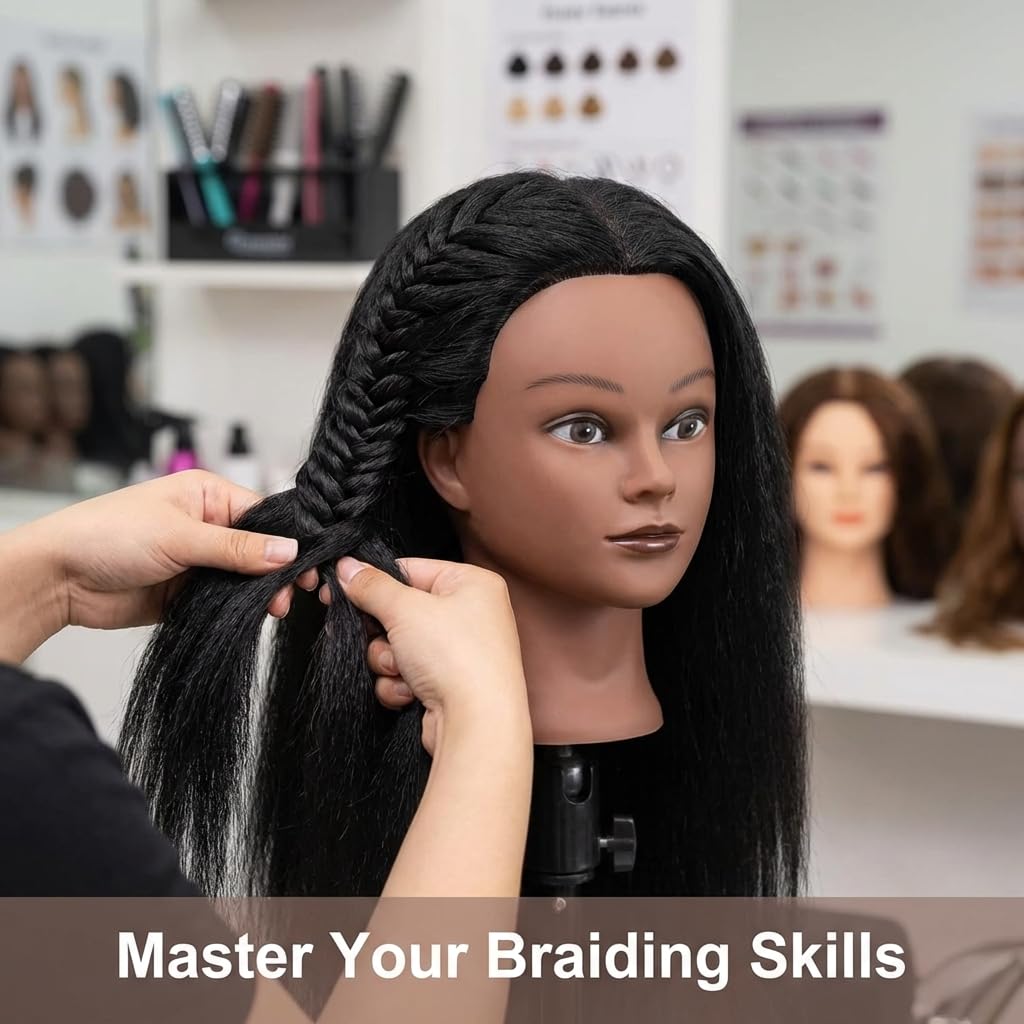 HAPOWELL real hair mannequin head suited for shampooing and hair care practice.