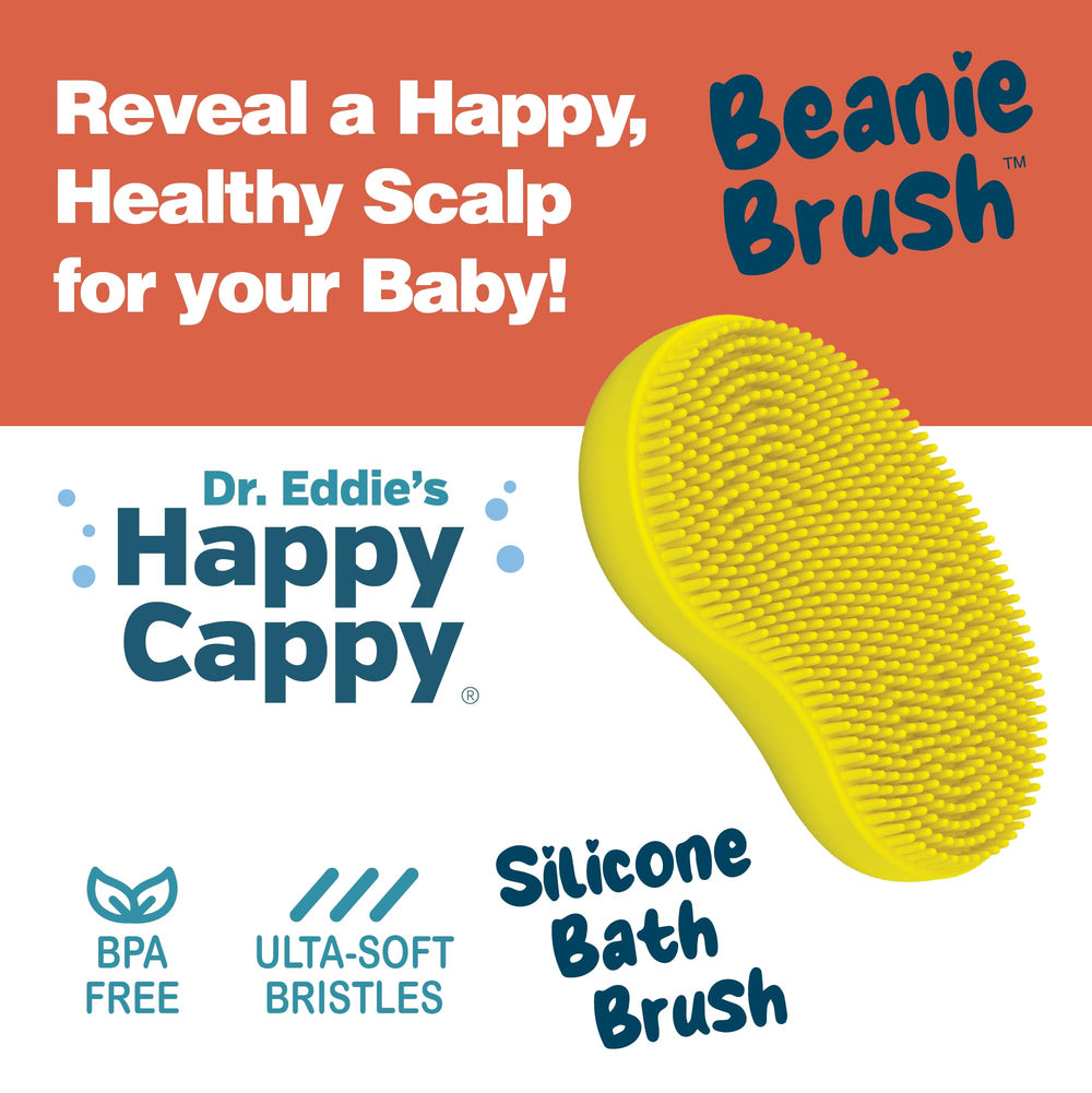 Happy Cappy Beanie Brush paired with cradle cap shampoo to exfoliate flakes safely.