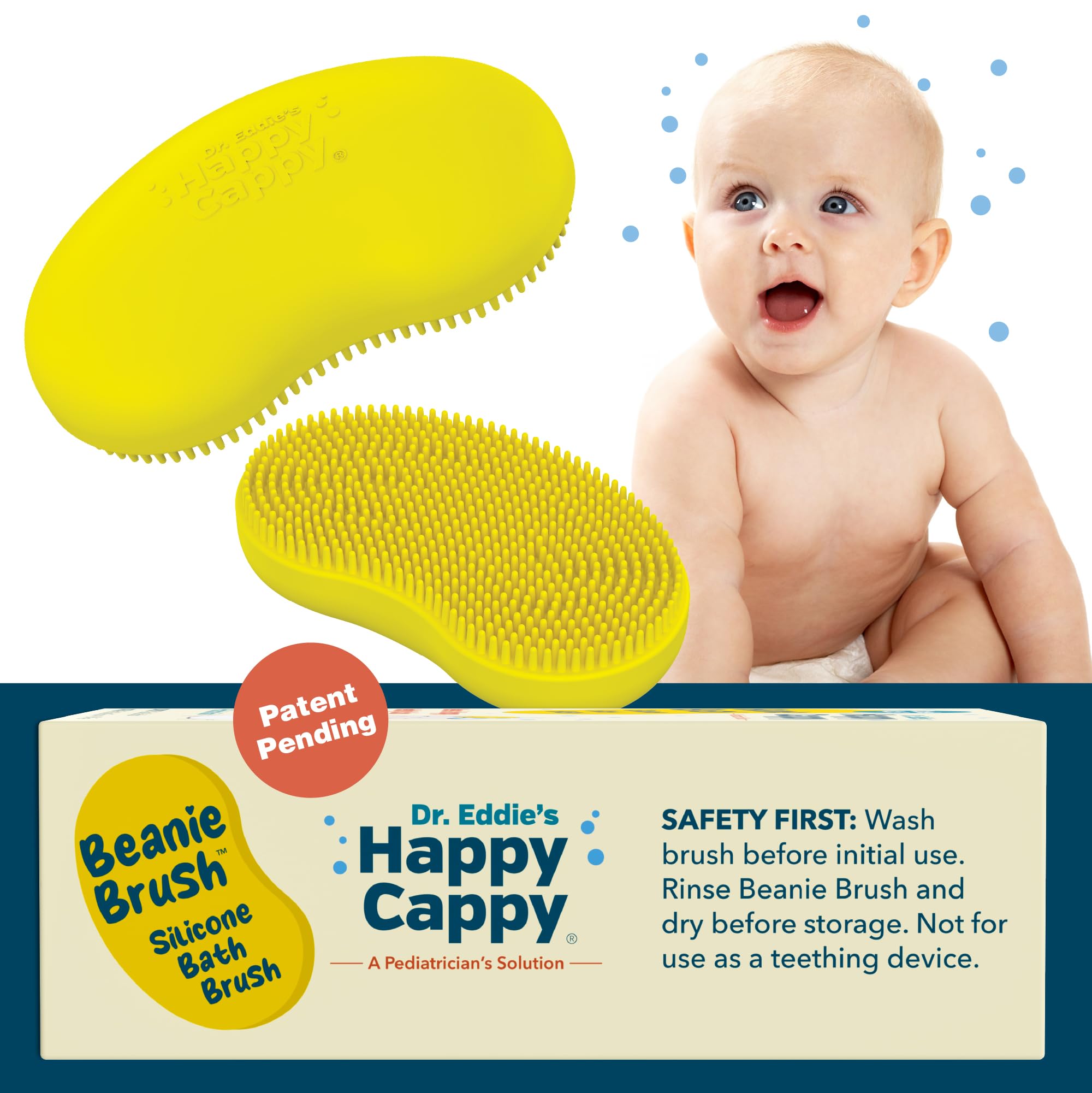 Happy Cappy Beanie Brush offers a relaxing bath time massage for babies.