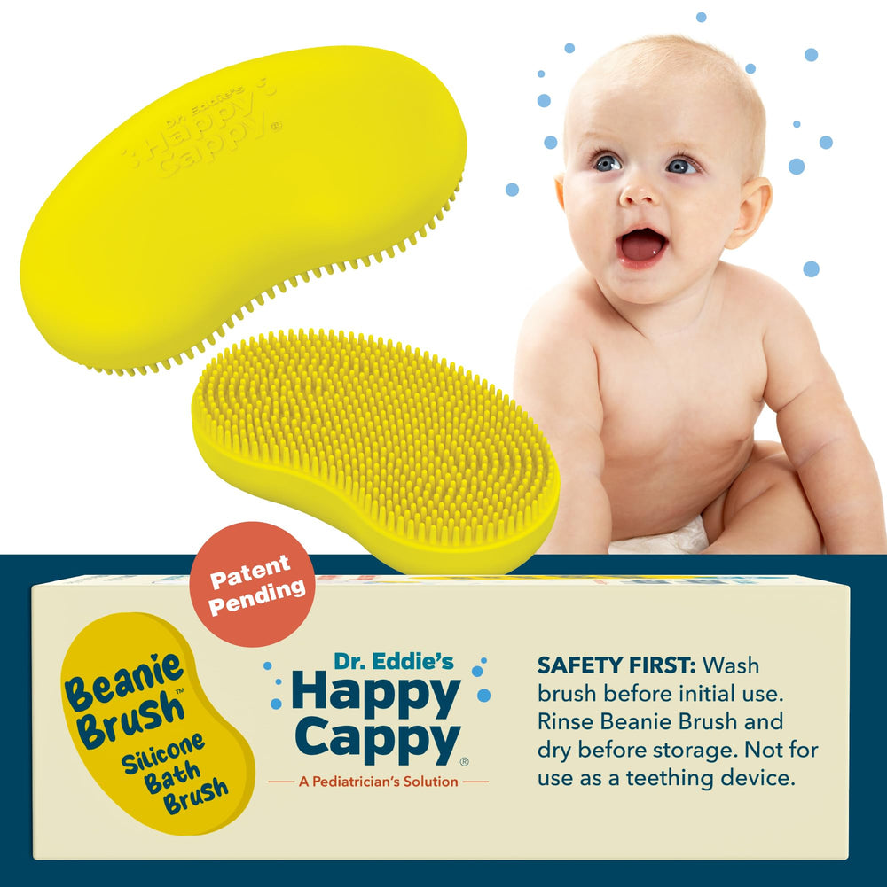 Happy Cappy Beanie Brush offers a relaxing bath time massage for babies.