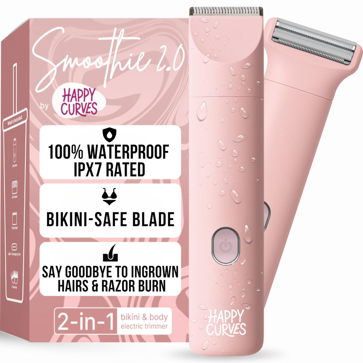 HAPPY CURVES Smoothie 2.0 bikini trimmer head trim for precise grooming.