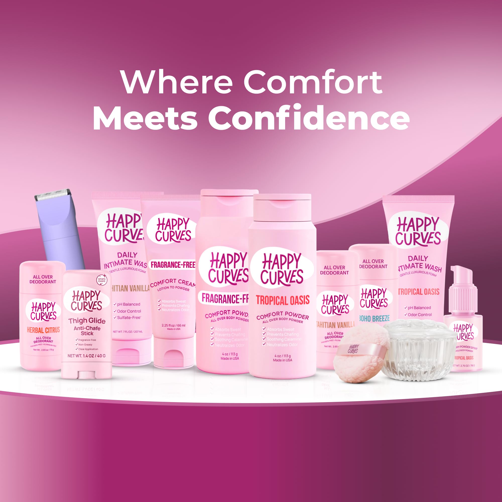 HAPPY CURVES Smoothie 2.0 body contour tracking for comfortable trims.