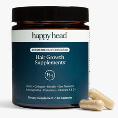 Happy Head bottle front may support healthier hair and scalp.