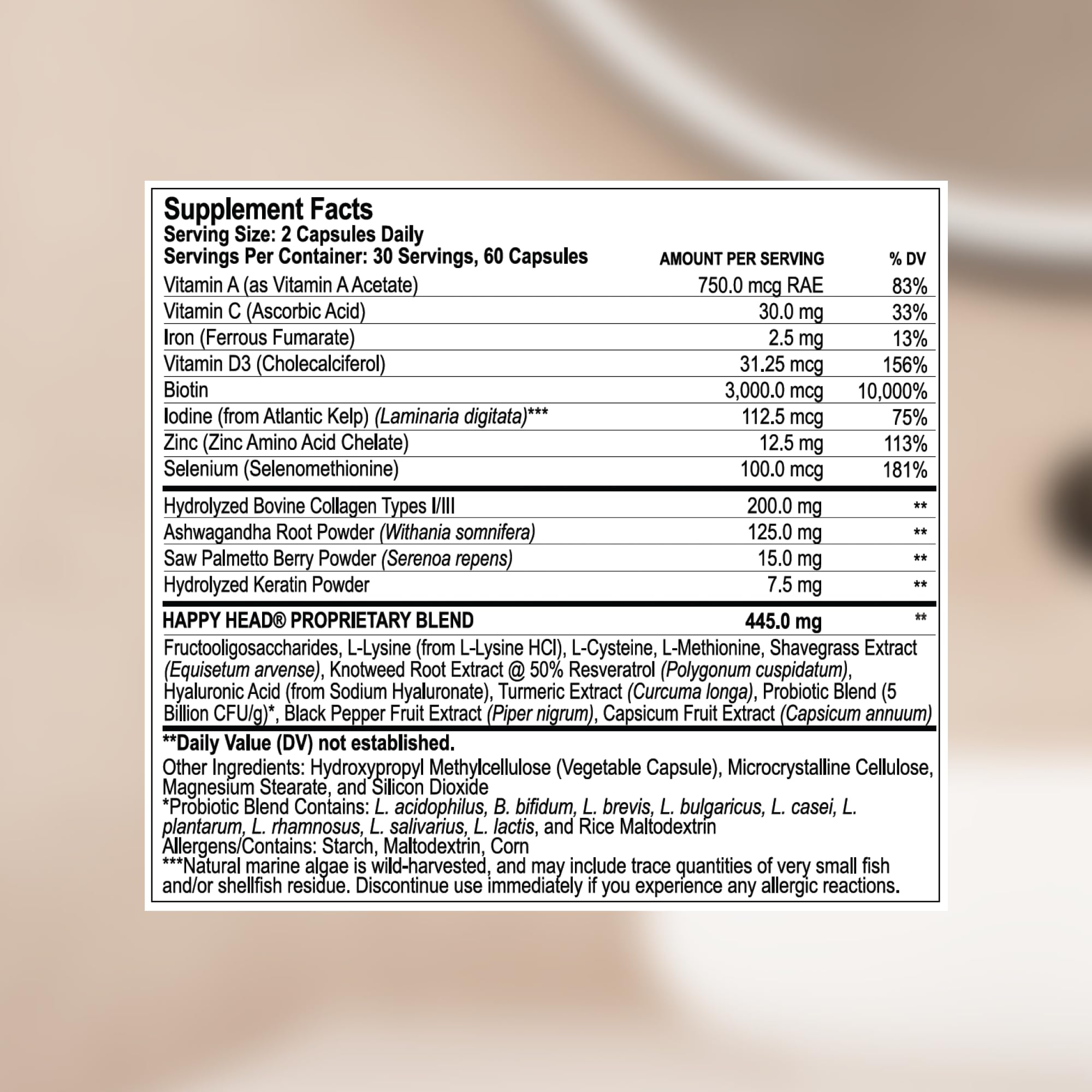 Happy Head daily-dose visual showing one-month supply.