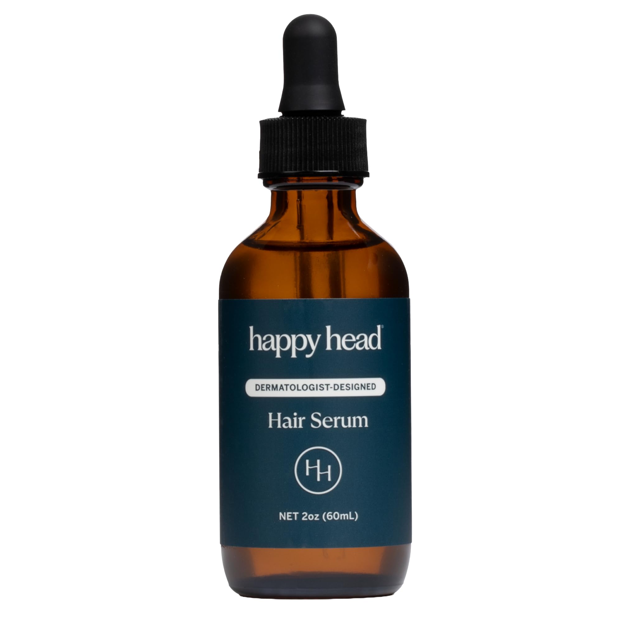 Happy Head Hair Regrowth Serum bottle showcases a lightweight formula for fuller-looking hair.