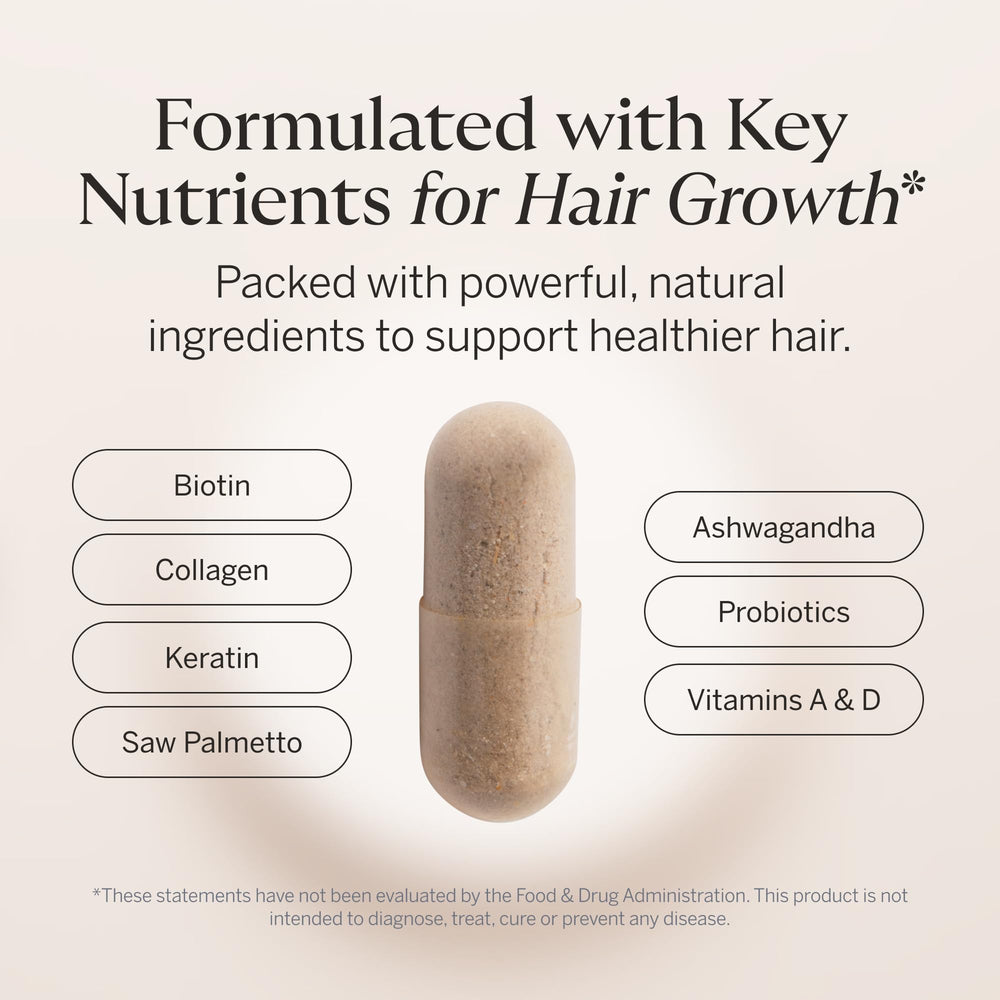Happy Head label highlights vitamins and minerals for hair health.