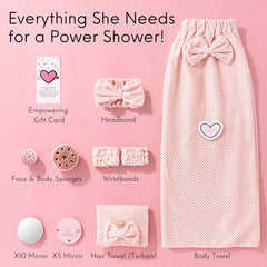 Happy Lolli Power Shower Gift Set hair turban dries hair quickly and comfortably.