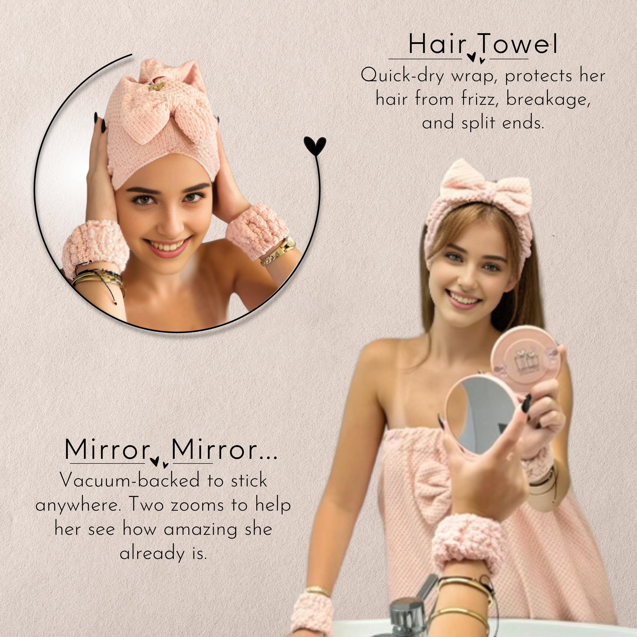 Happy Lolli Power Shower Gift Set magnifying mirrors provide precise skincare checks.