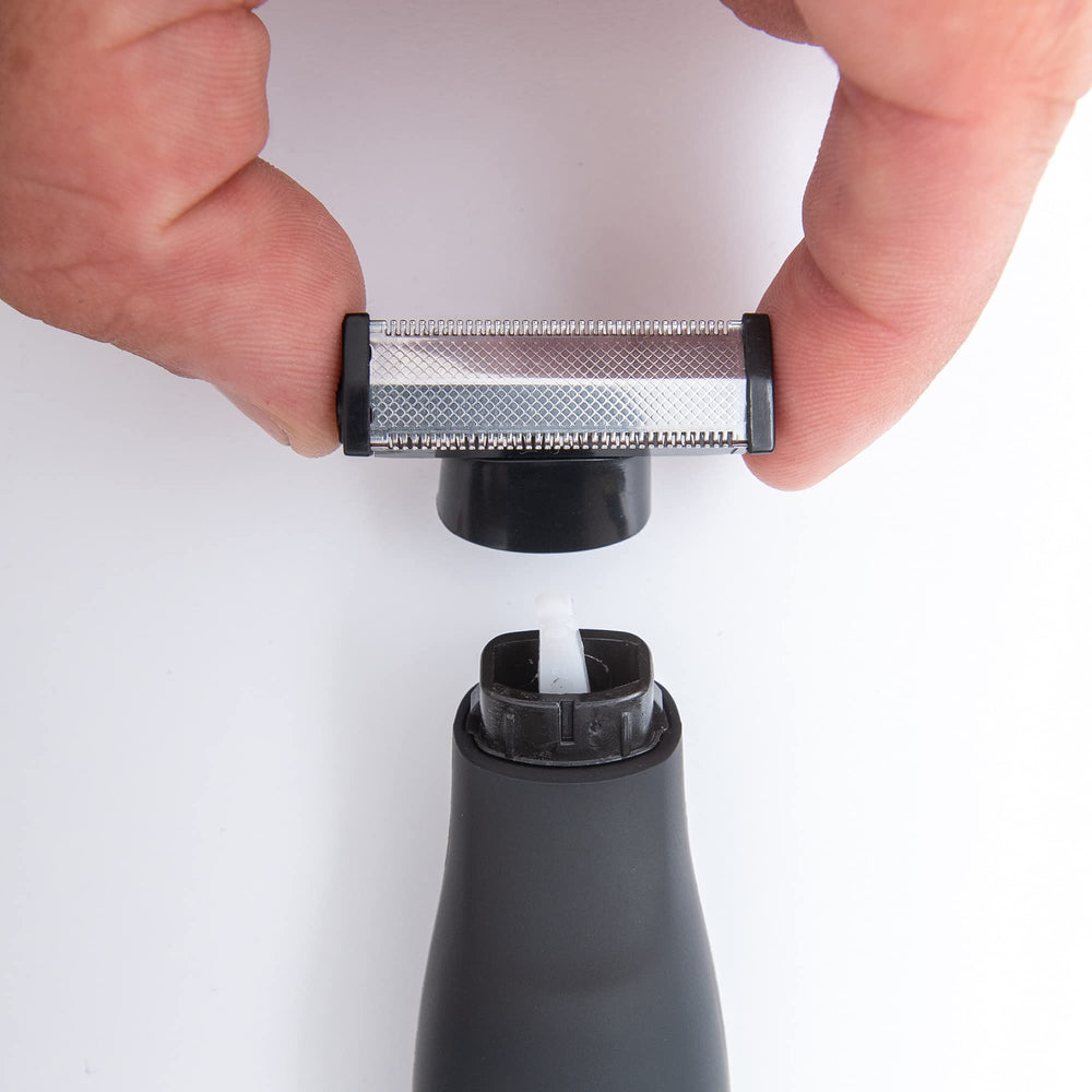 HAPPY NUTS The Ballber replacement blade in packaging shows easy compatibility with the trimmer.