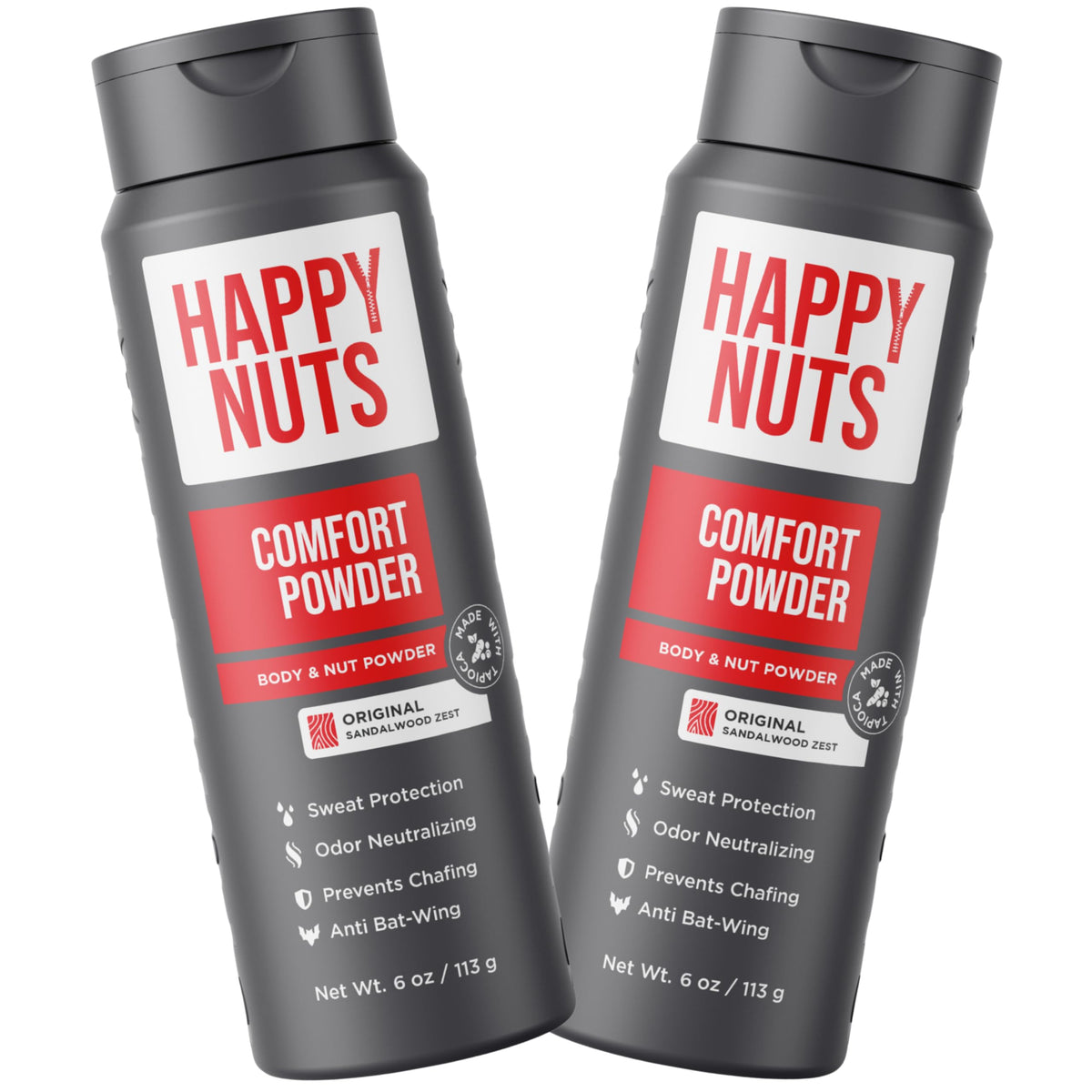 HAPPY NUTS Comfort Powder cap-dispense for precise, all-day comfort.