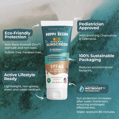 Happy Ocean kids sunscreen on face and body for outdoor play protection.