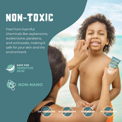 Non-nano zinc oxide detail with Happy Ocean branding highlighting mineral protection.