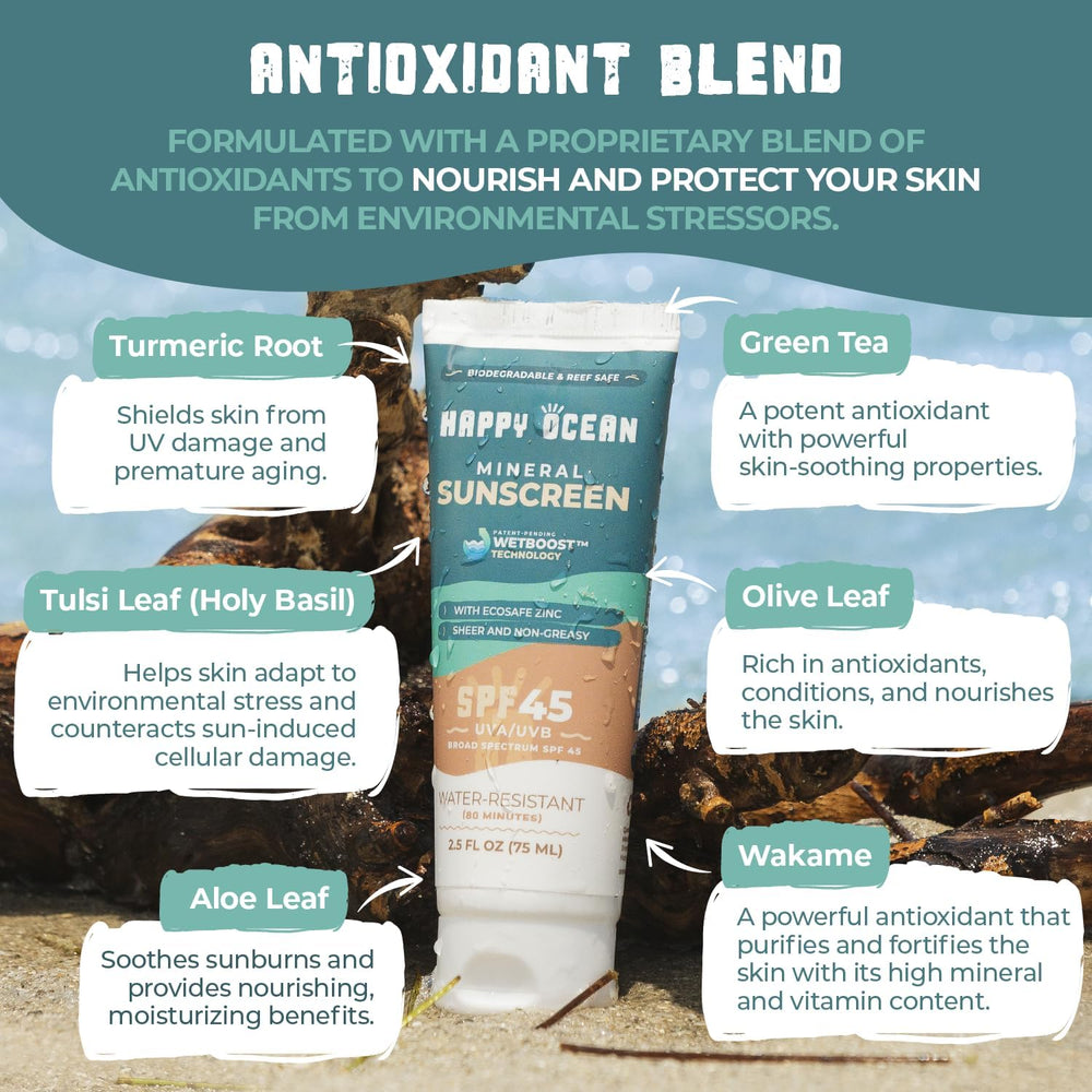 Happy Ocean SPF 45 sun protection for beach days and hikes.