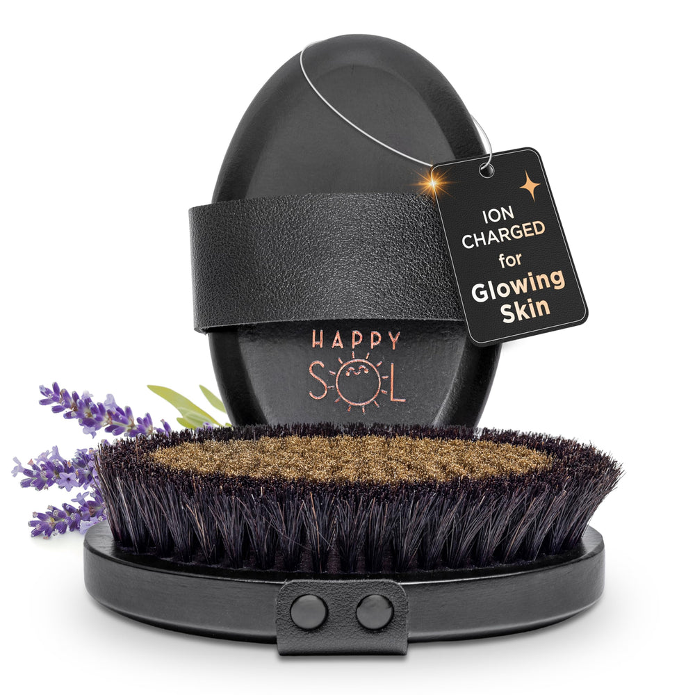 Happy Sol copper dry brush close-up of ion-charged bristles for smoother skin