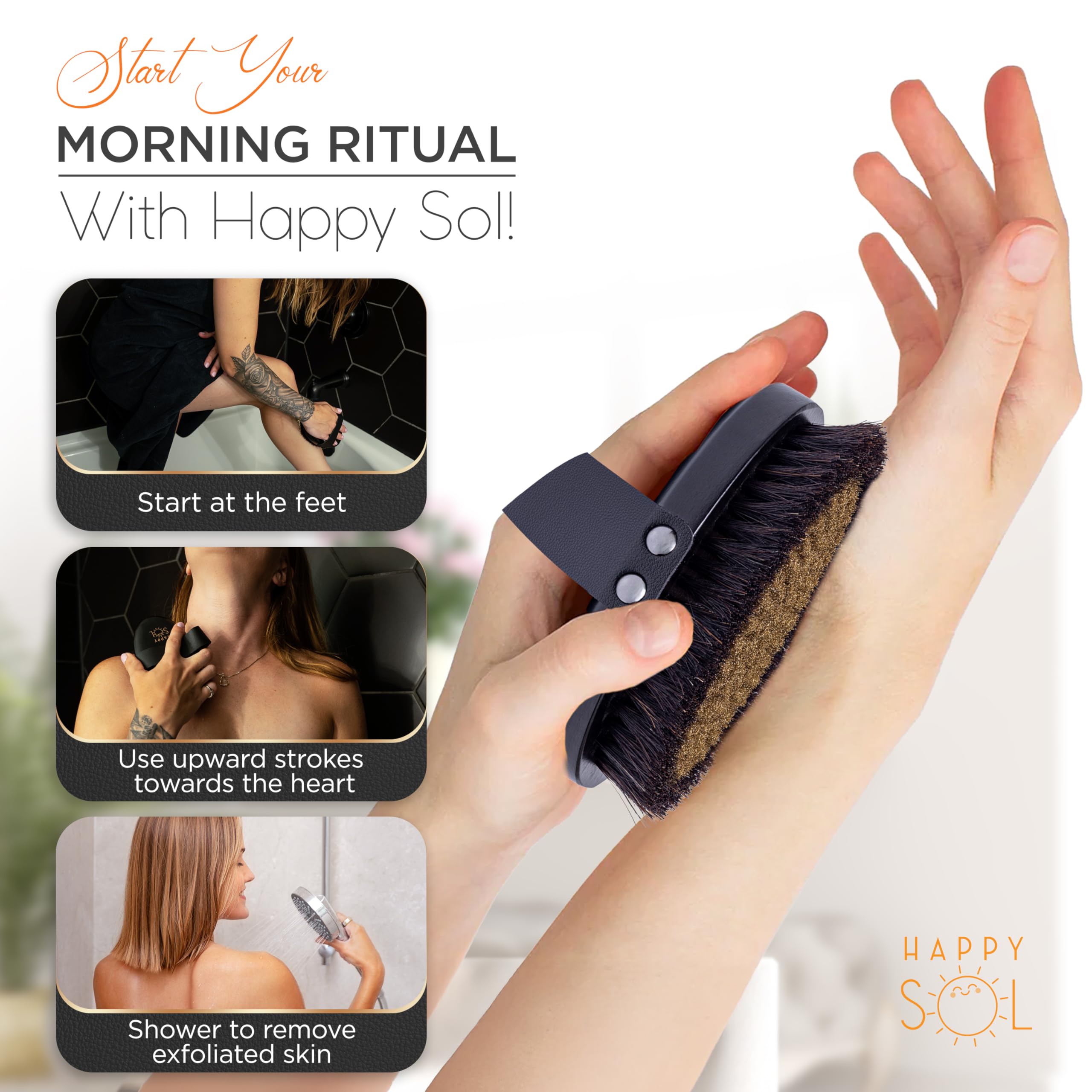 Happy Sol copper dry brush pouch included for travel-friendly care