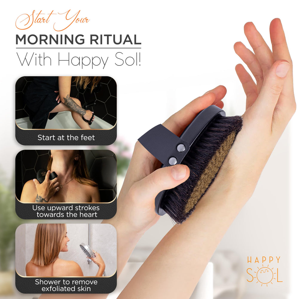Happy Sol copper dry brush pouch included for travel-friendly care
