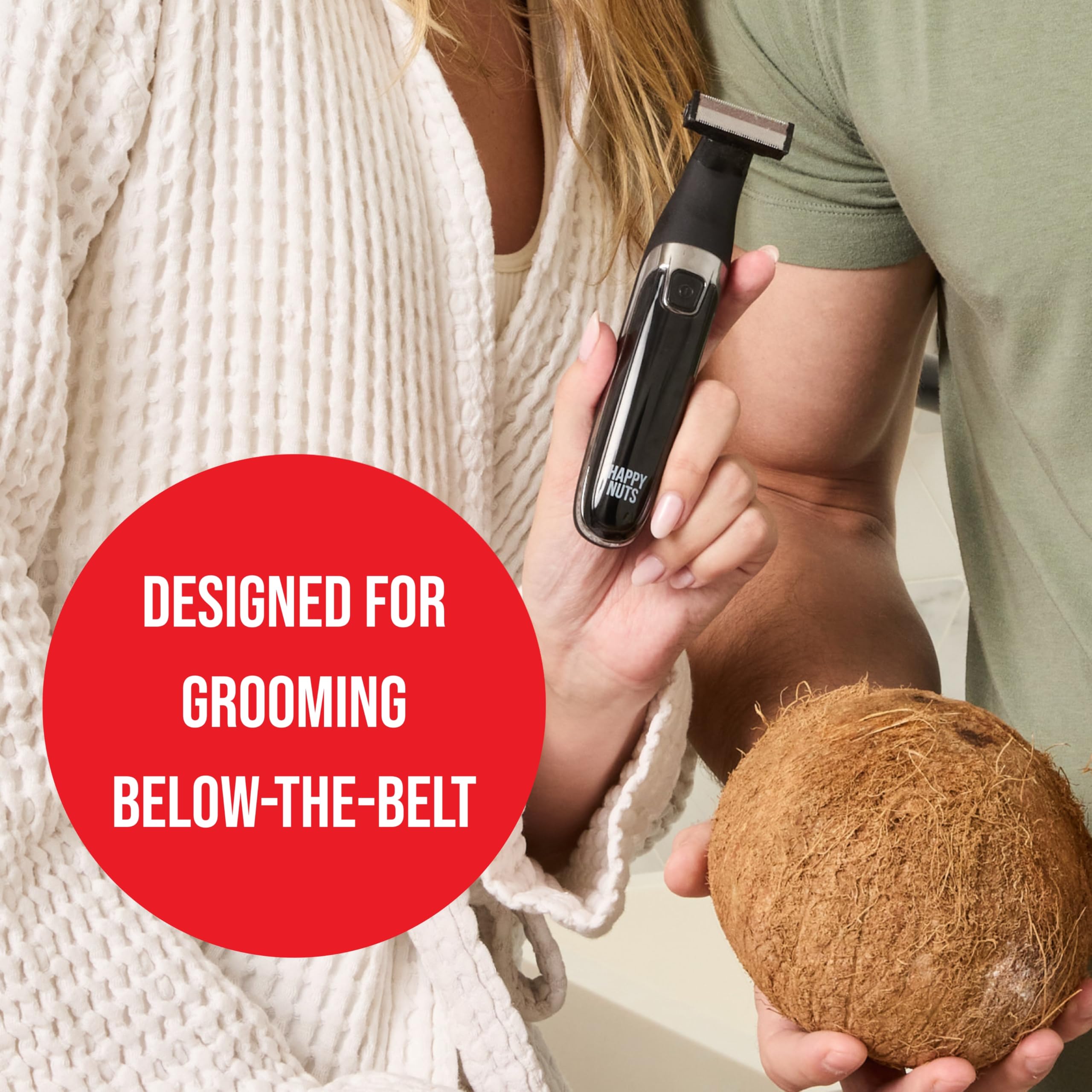 HAPPY NUTS Ballber nut-safe blade prevents nicks during intimate grooming.