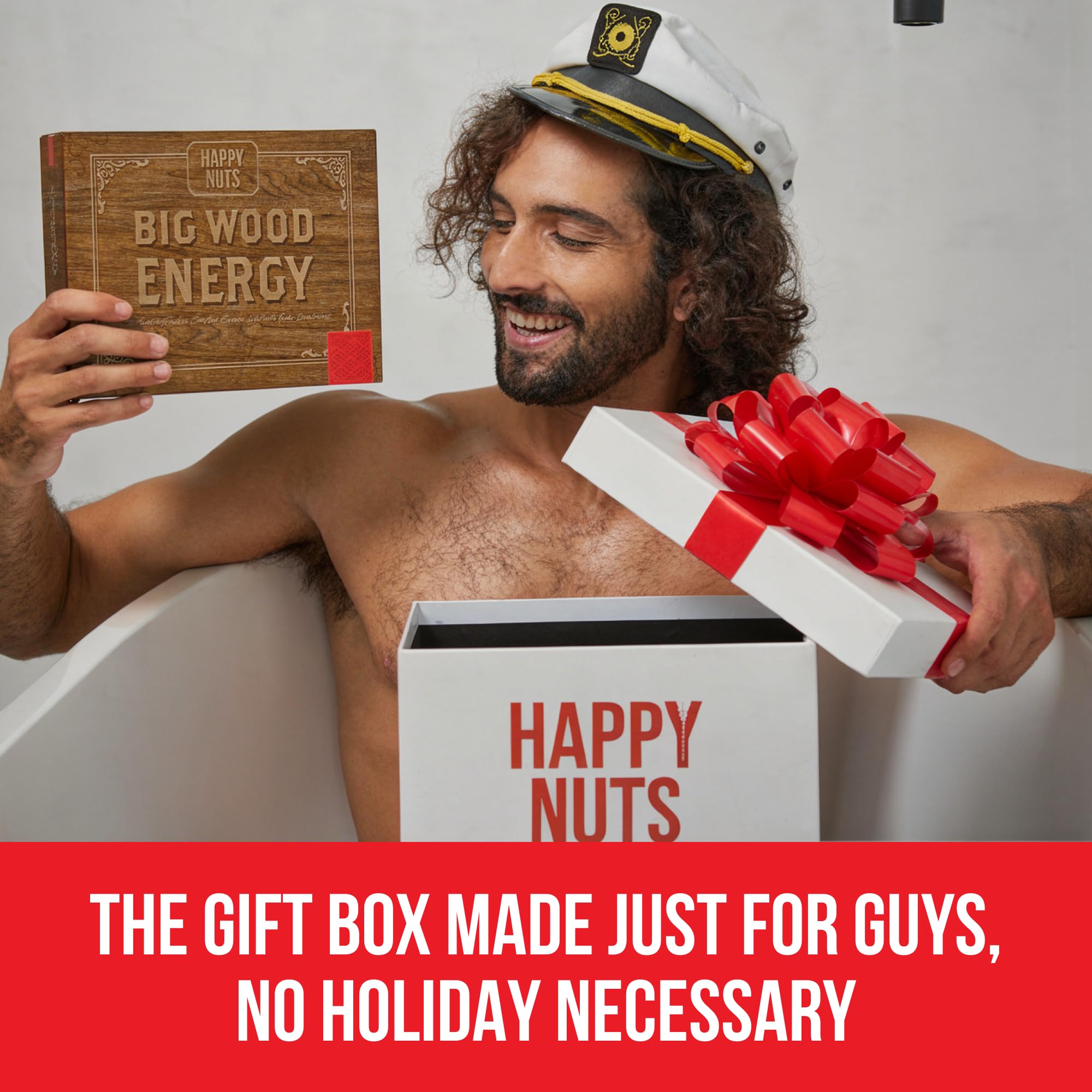 HAPPY NUTS Big Wood Energy box interior view with full care trio.