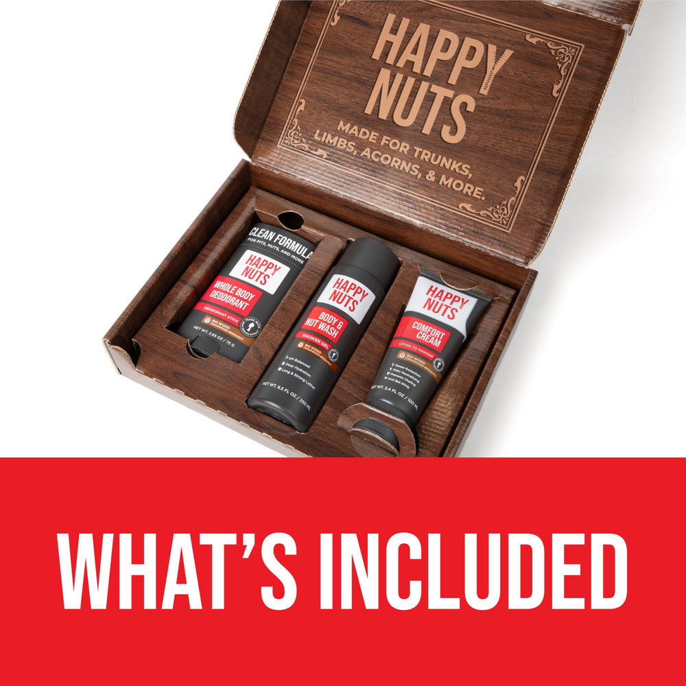 HAPPY NUTS Body Wash provides refreshing, masculine lather for a great shower.