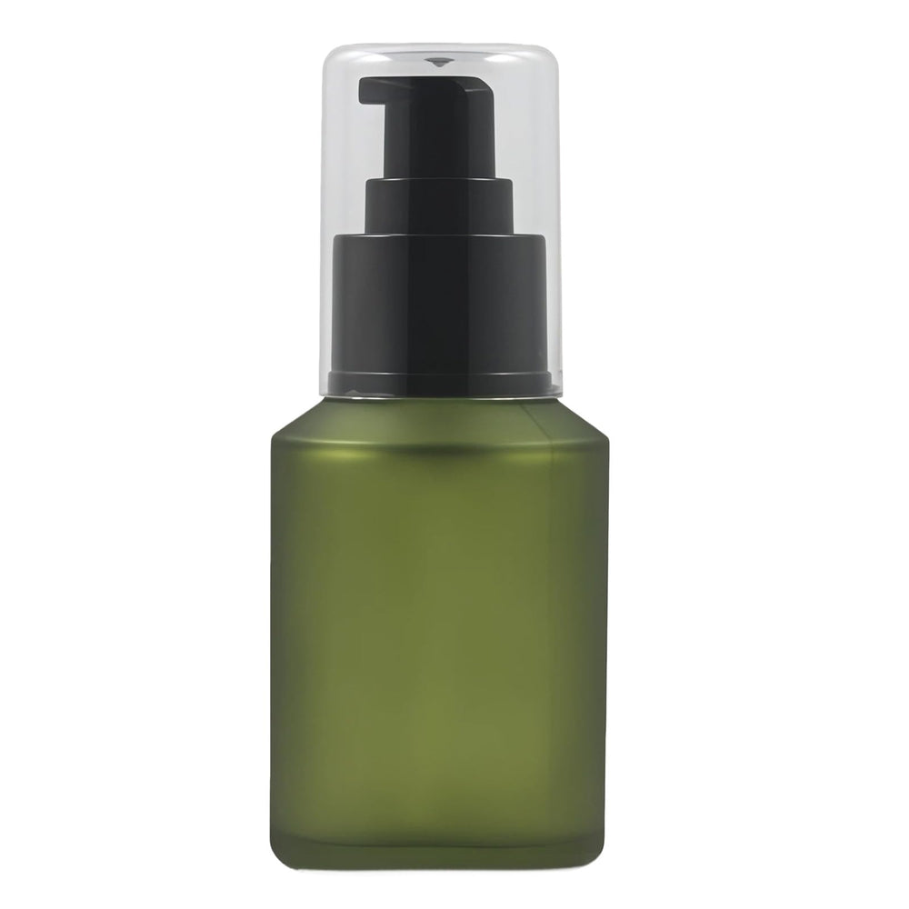 Happyupcity green glass bottle with pump in 60ml for travel-friendly skincare