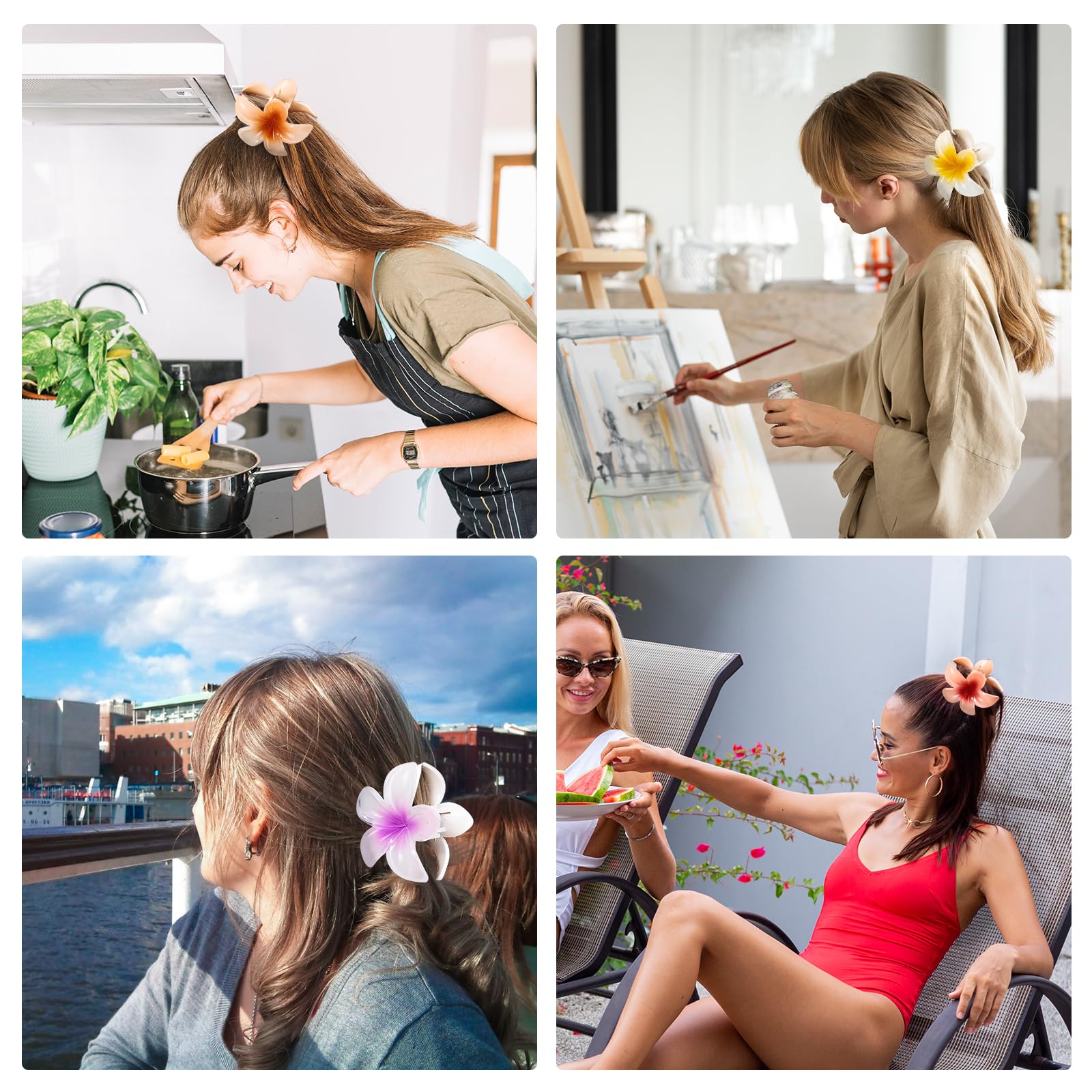 HAPTIME closeup plumeria flower clip highlights petals and durable construction