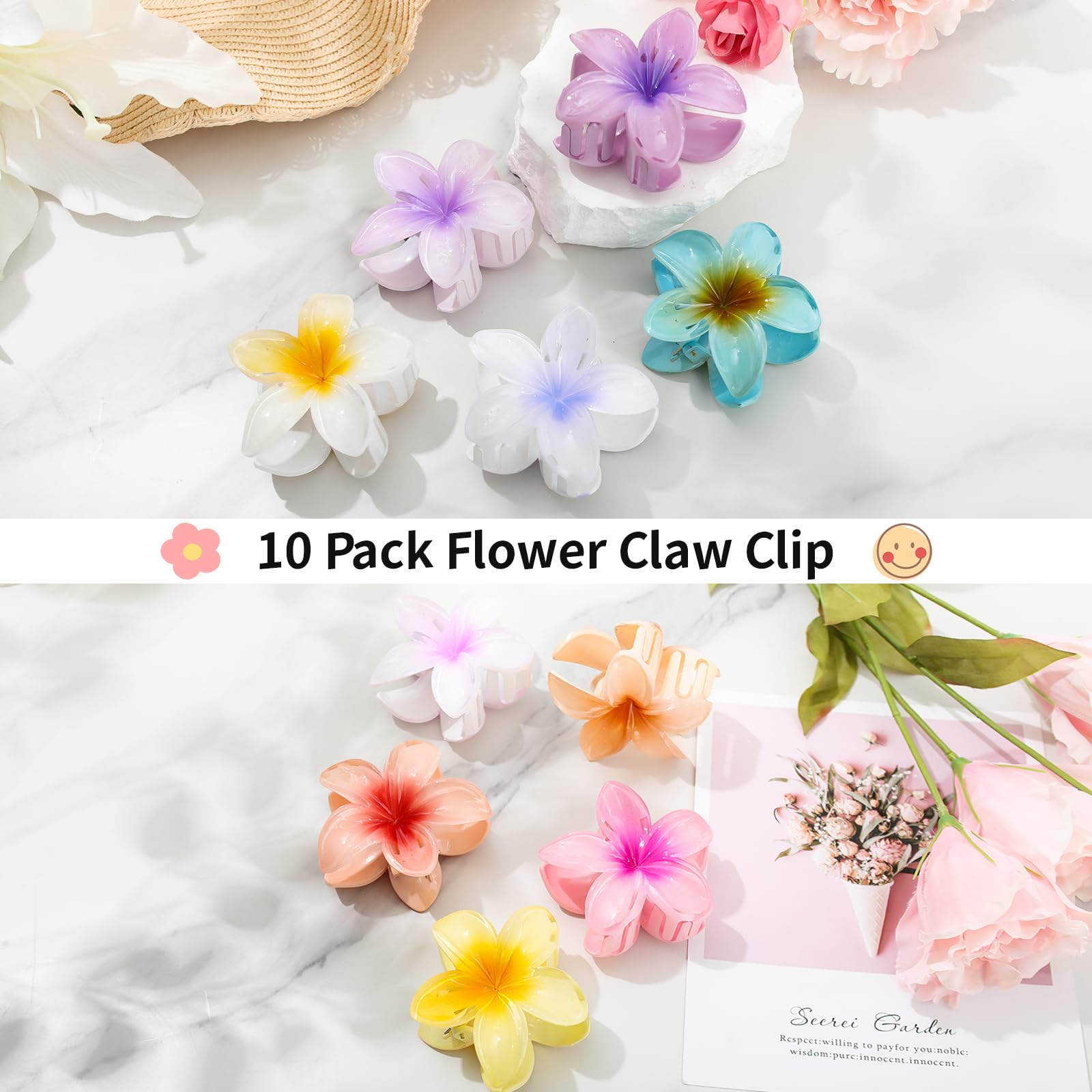 HAPTIME packaged set of plumeria clips shows gift ready presentation
