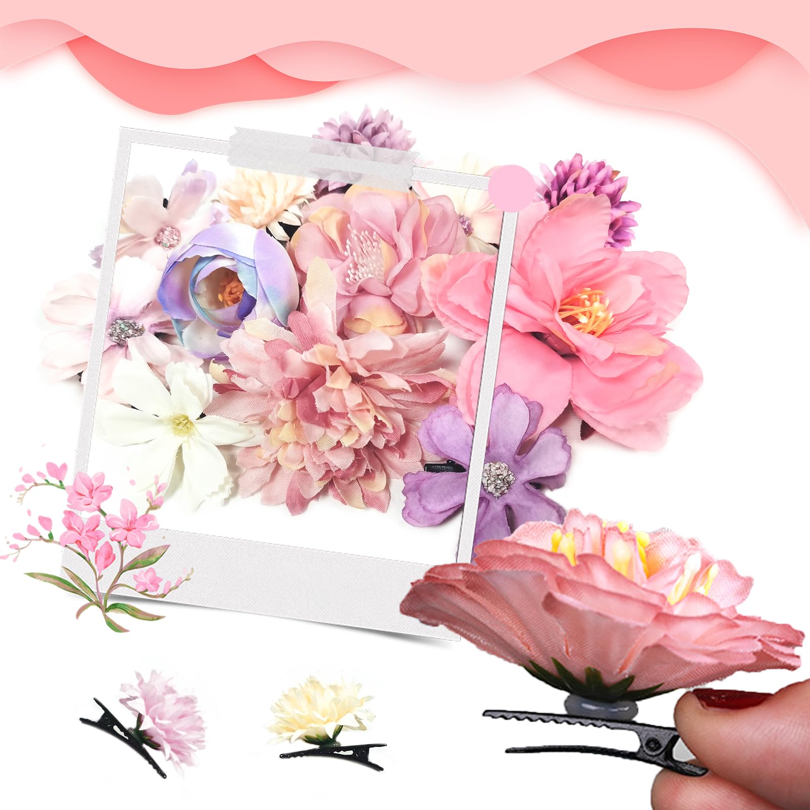 Harewu clip floral de seda morado, complemento versátil para el look.