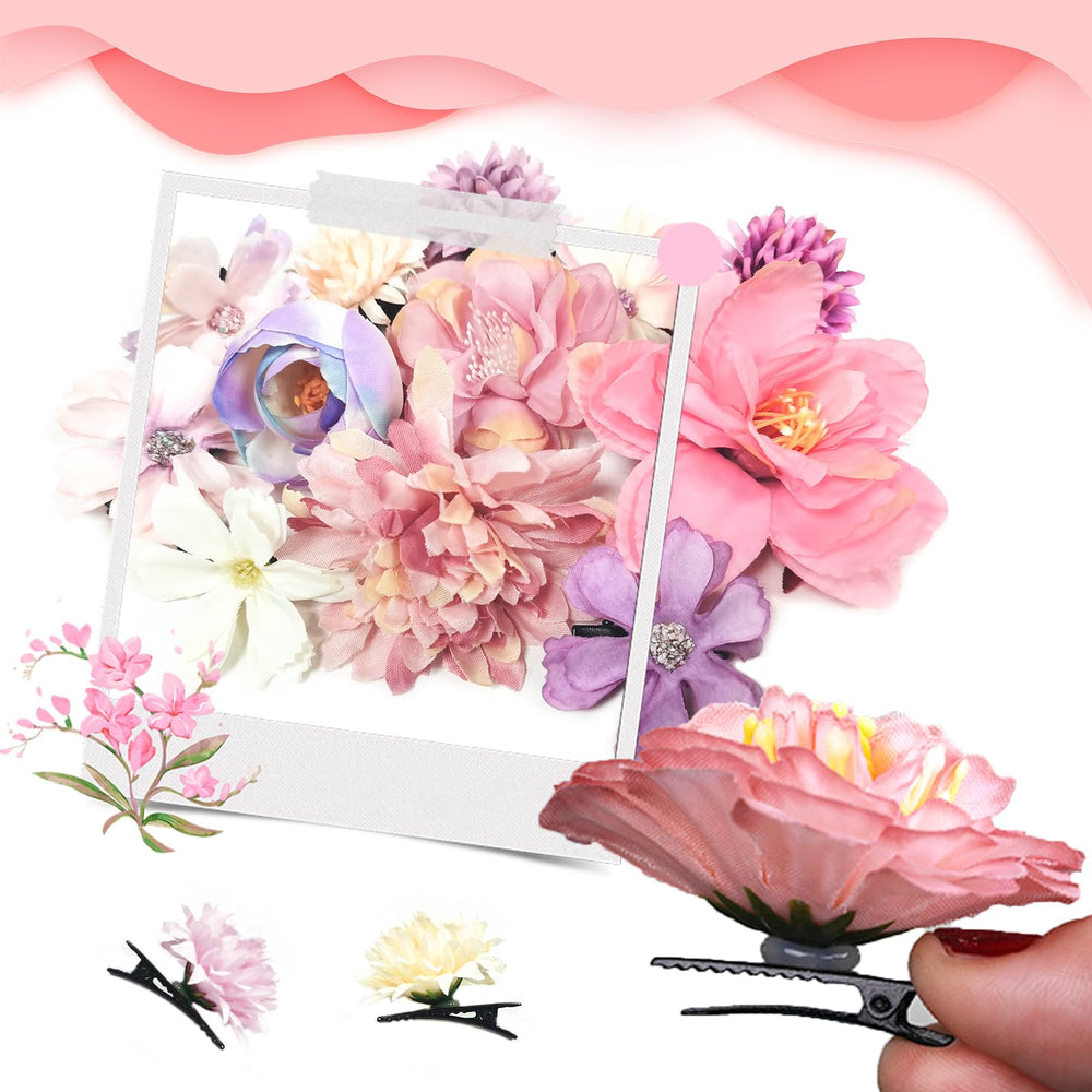 Harewu clip floral de seda morado, complemento versátil para el look.