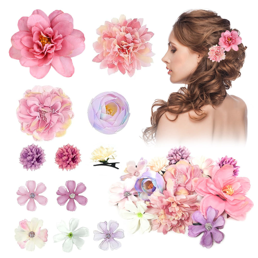 Harewu clip de flores de seda rosa para un peinado elegante.