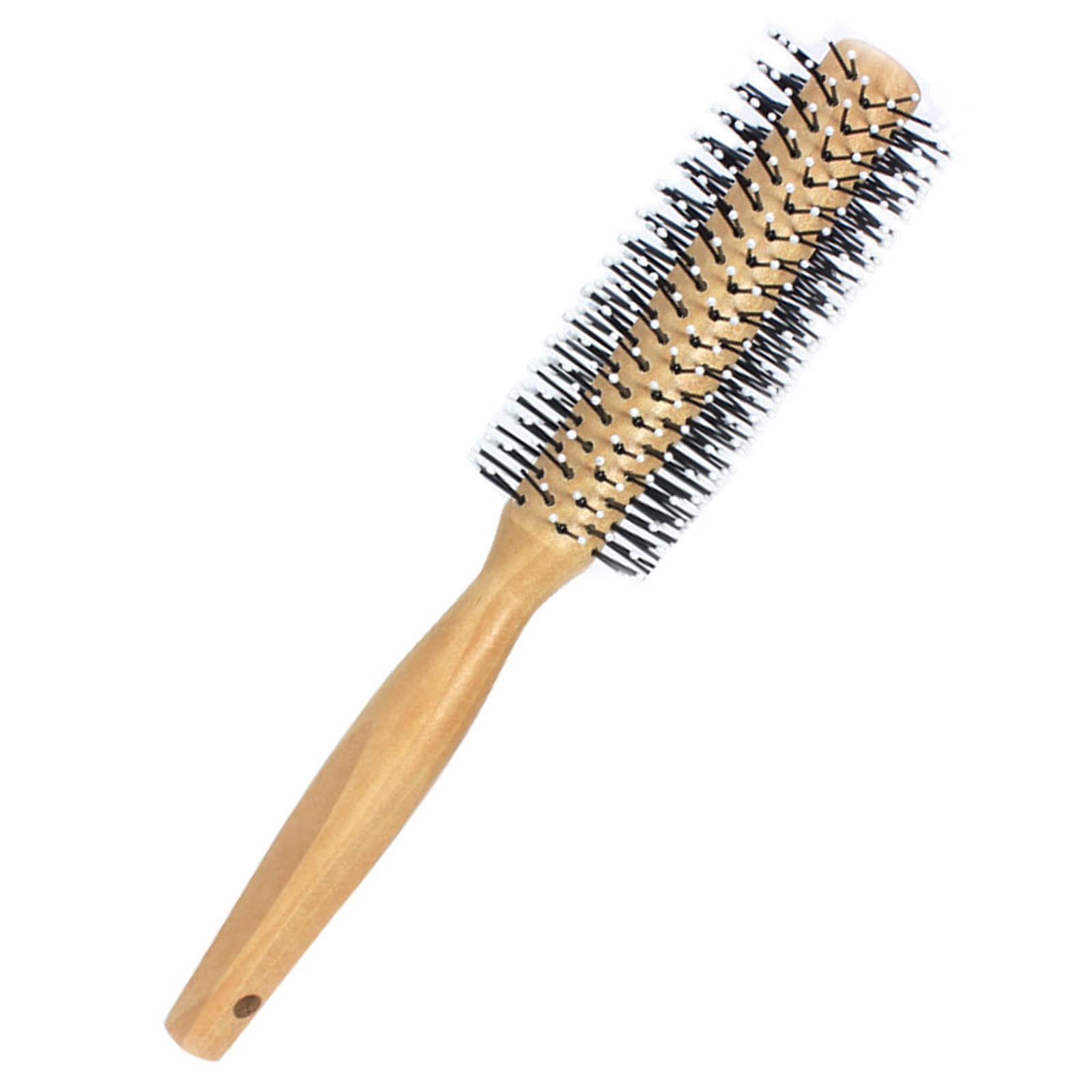Harewu round curling comb with beech wood handle for precise, gentle styling