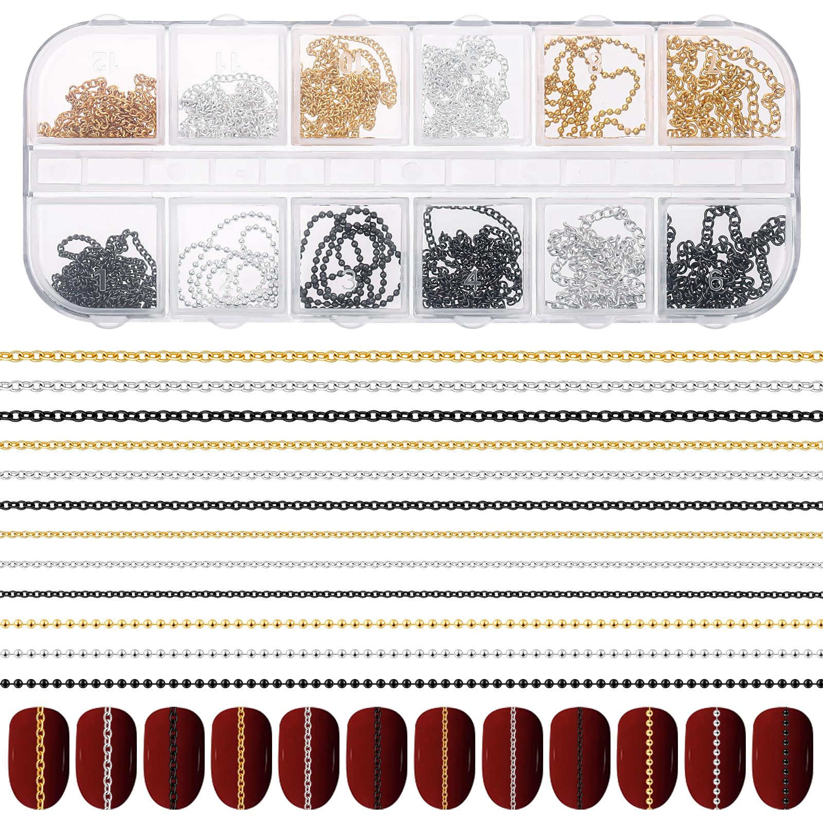 Hariendny cadenas para uñas dorado, ideal para decorar uñas con brillo duradero.