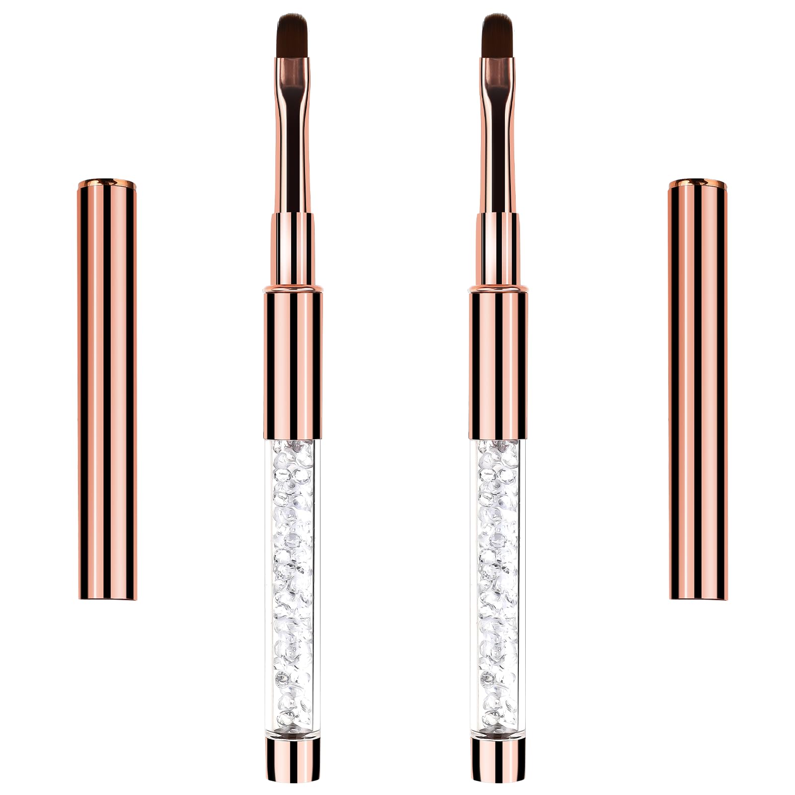 Hariendny oval nail brush with rose gold handle for precise gel art.