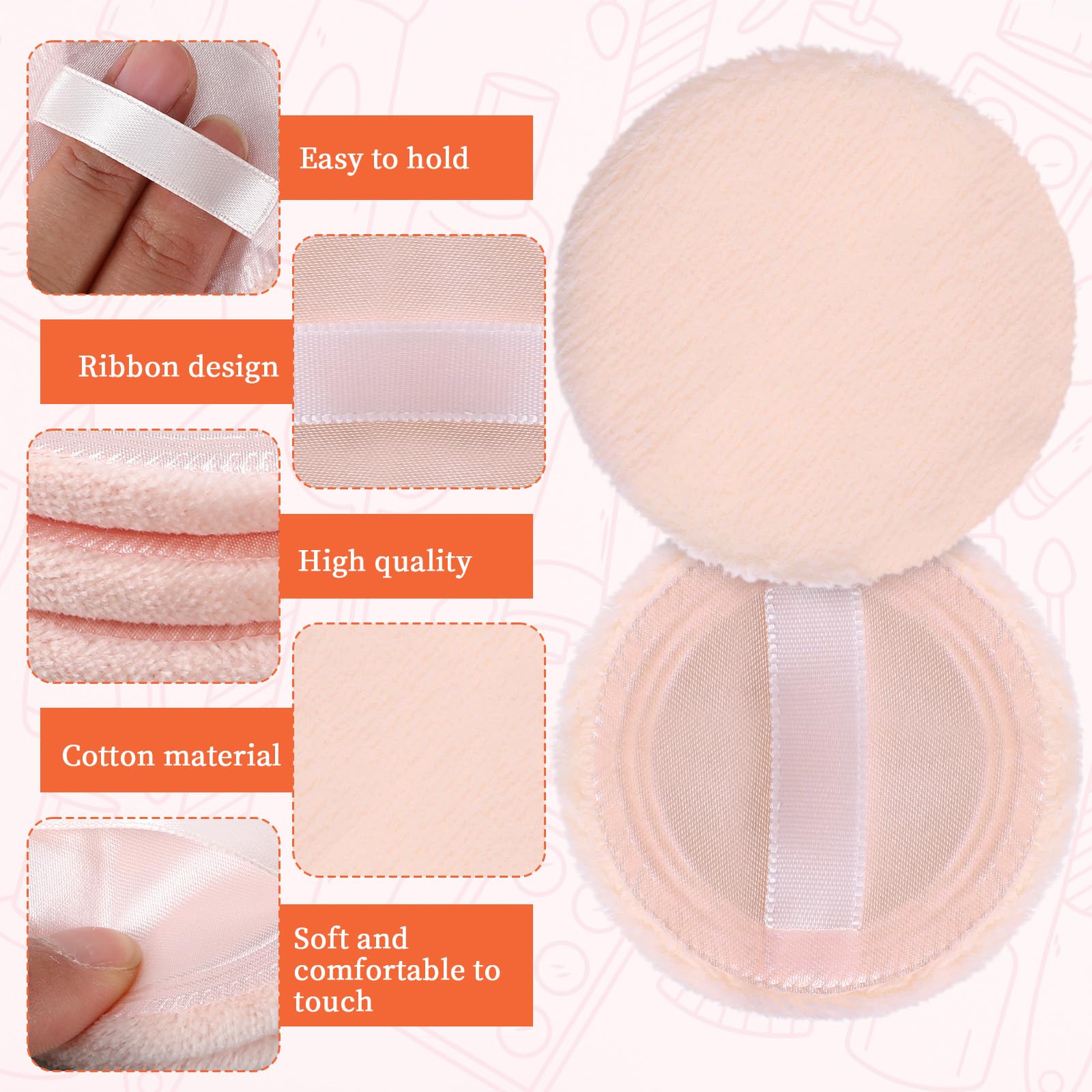 Hariendny round velour face powder pad features a ribbon grip for control.