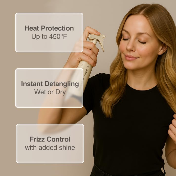 Applying Harmonize Beauty heat protection spray before styling.