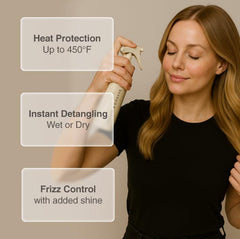 Applying Harmonize Beauty heat protection spray before styling.